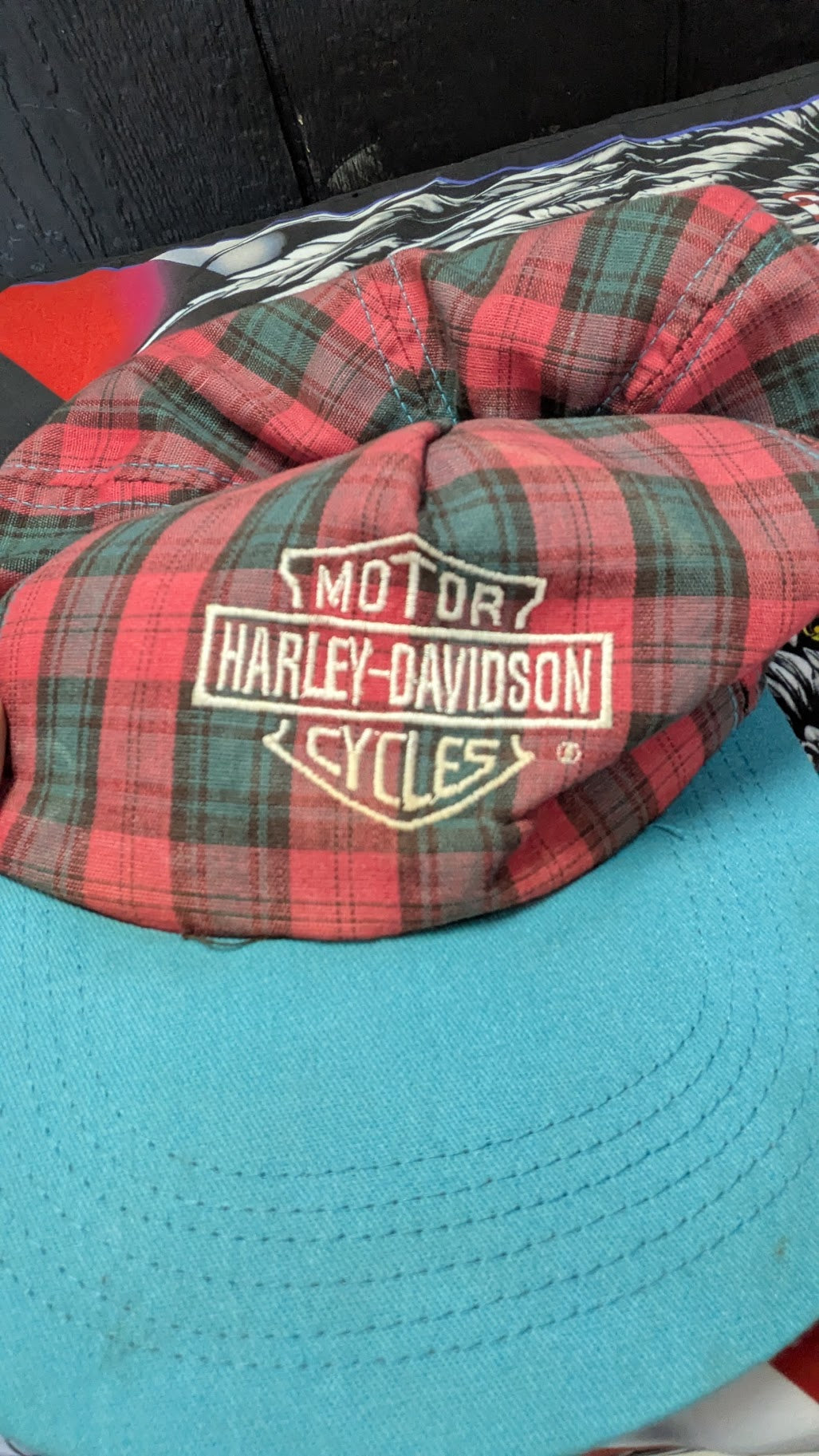 Vintage Harley-Davidson Red & Green Plaid Trucker/Flat Bill Cap – Adult