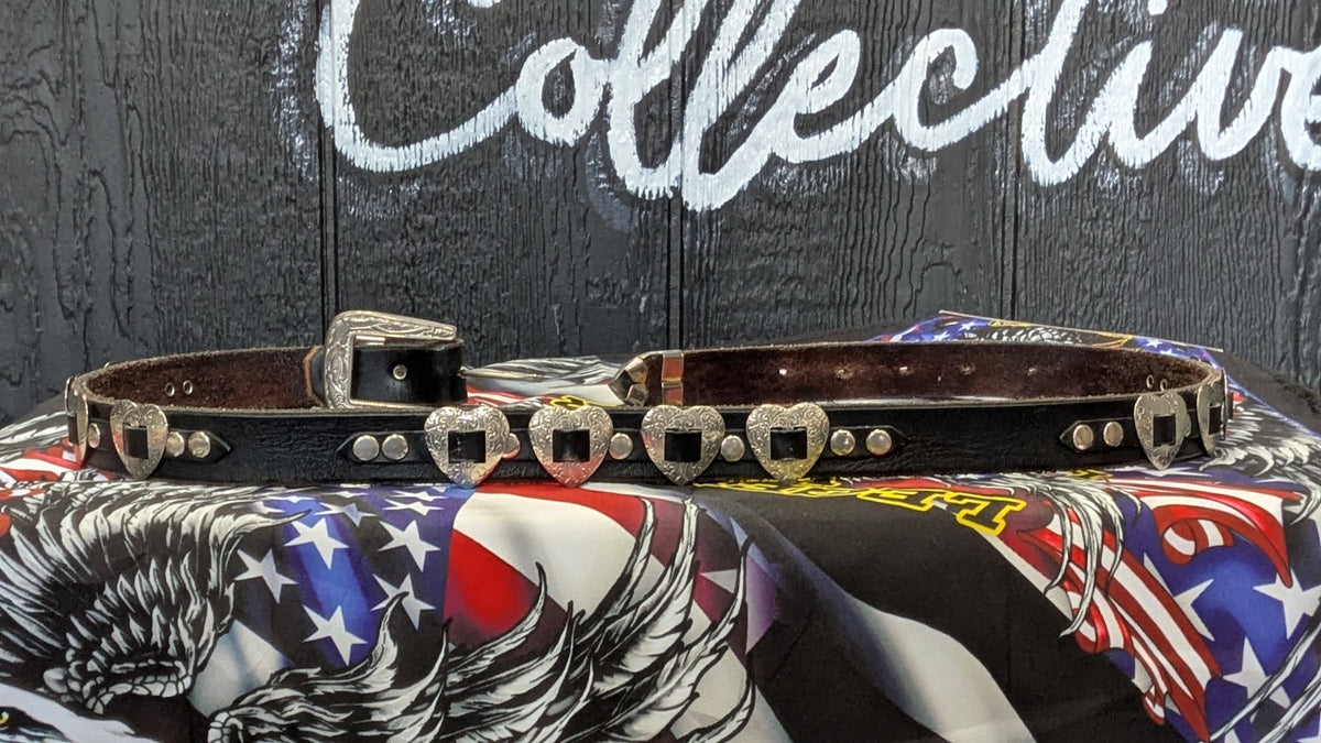 Vintage  Genuine Leather Studded Heart Concho Belt – XL/34