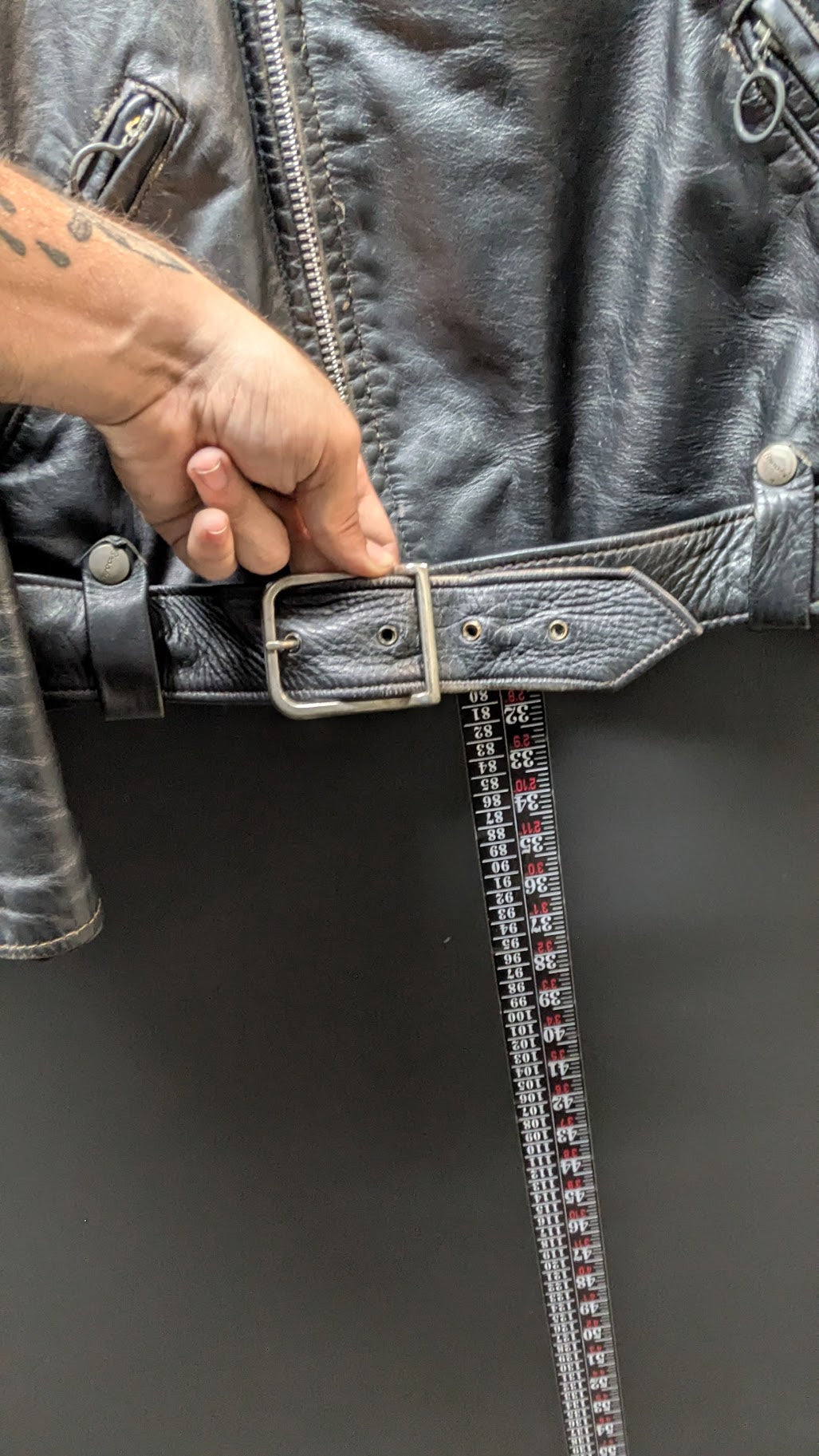 Vintage Black Leather Motorcycle Jacket – Quilted Lining & Waist Belt