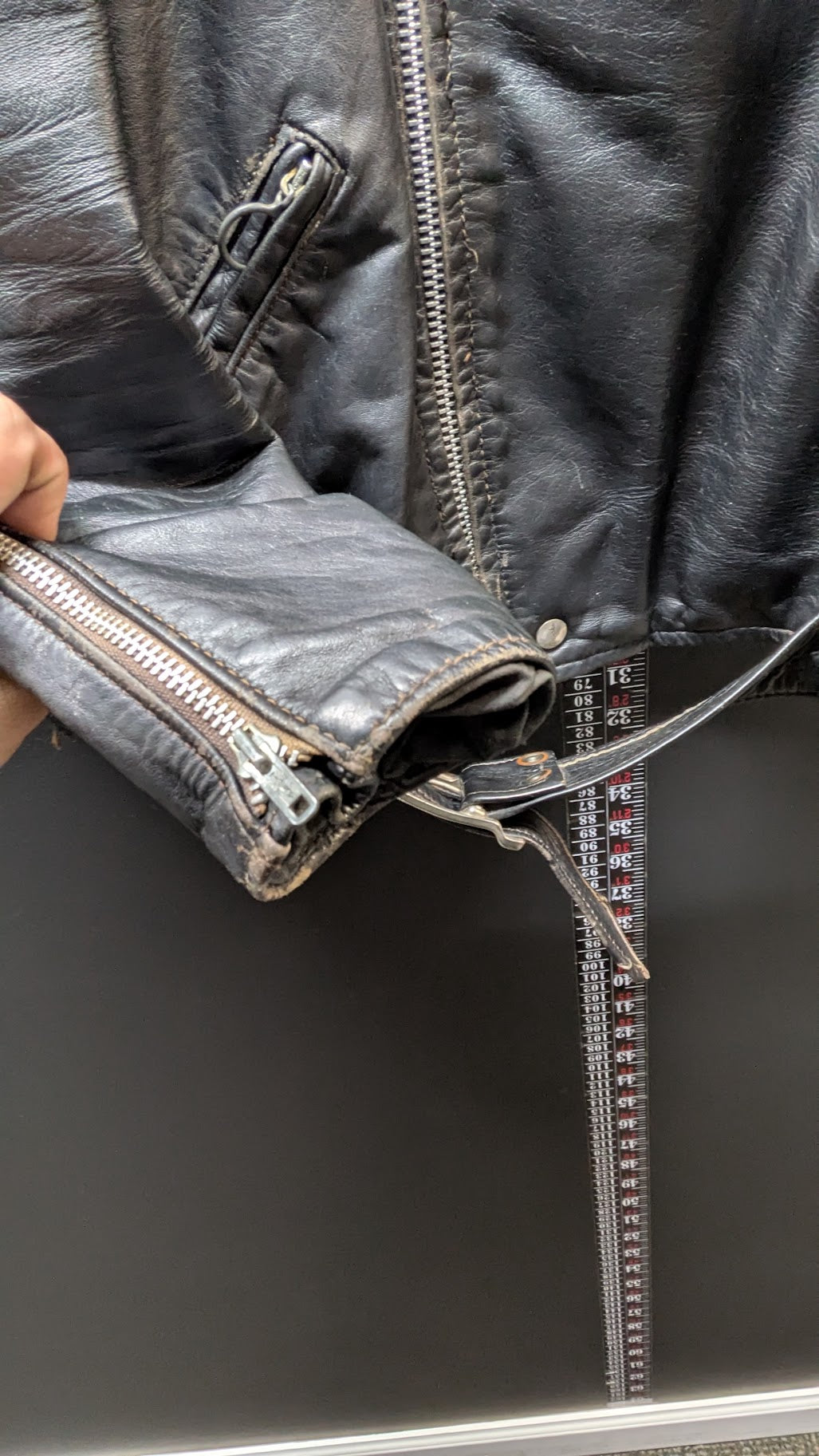 Vintage Black Leather Motorcycle Jacket – Quilted Lining & Waist Belt