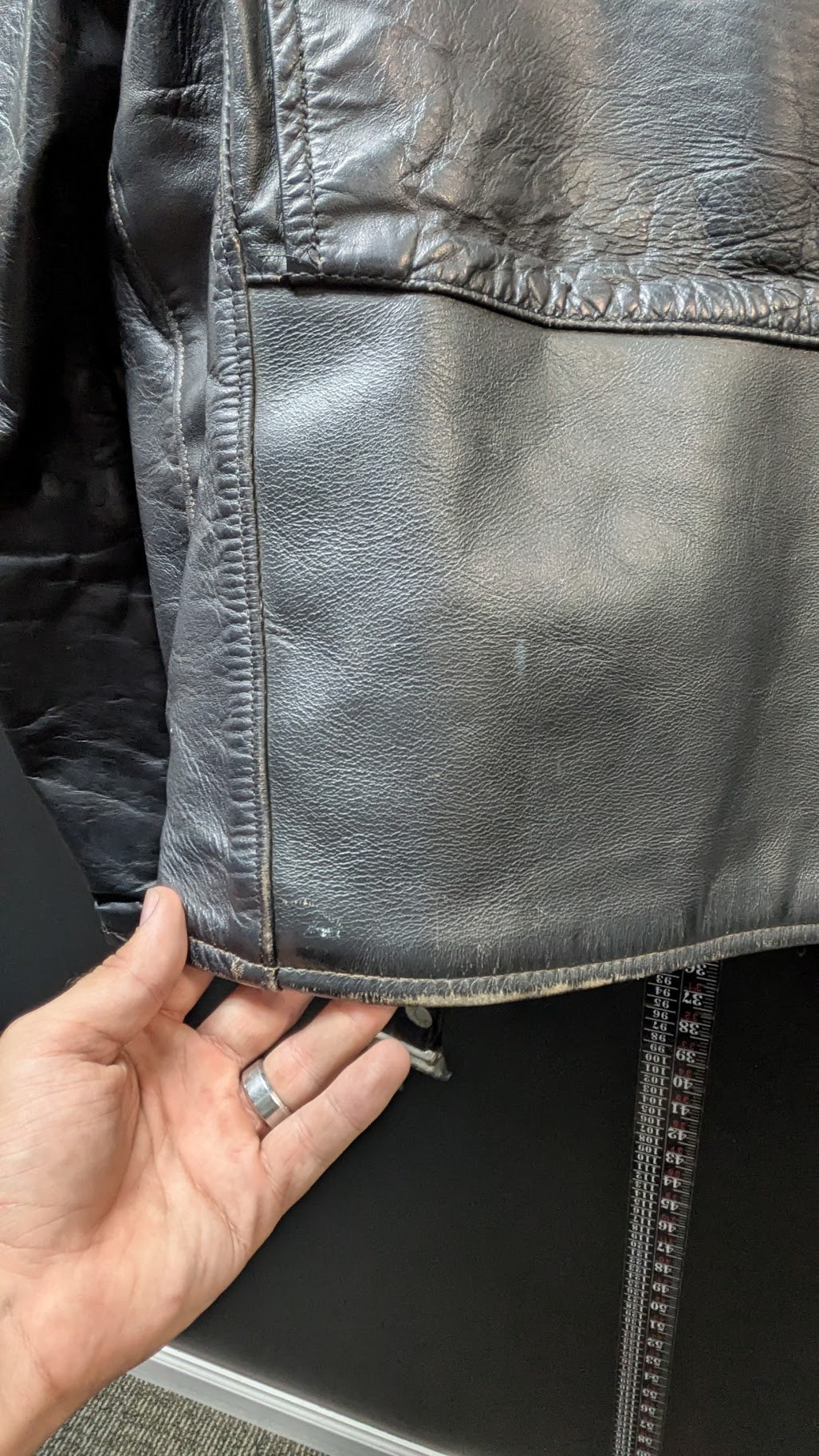 Vintage Black Leather Motorcycle Jacket – Quilted Lining & Waist Belt