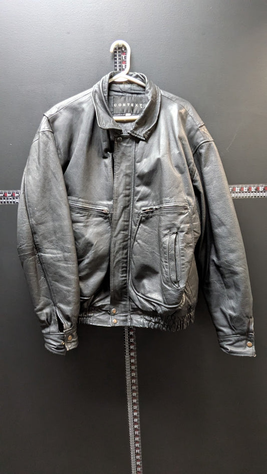 Vintage CONTEXT Black Genuine Leather Bomber Jacket – Men’s LT