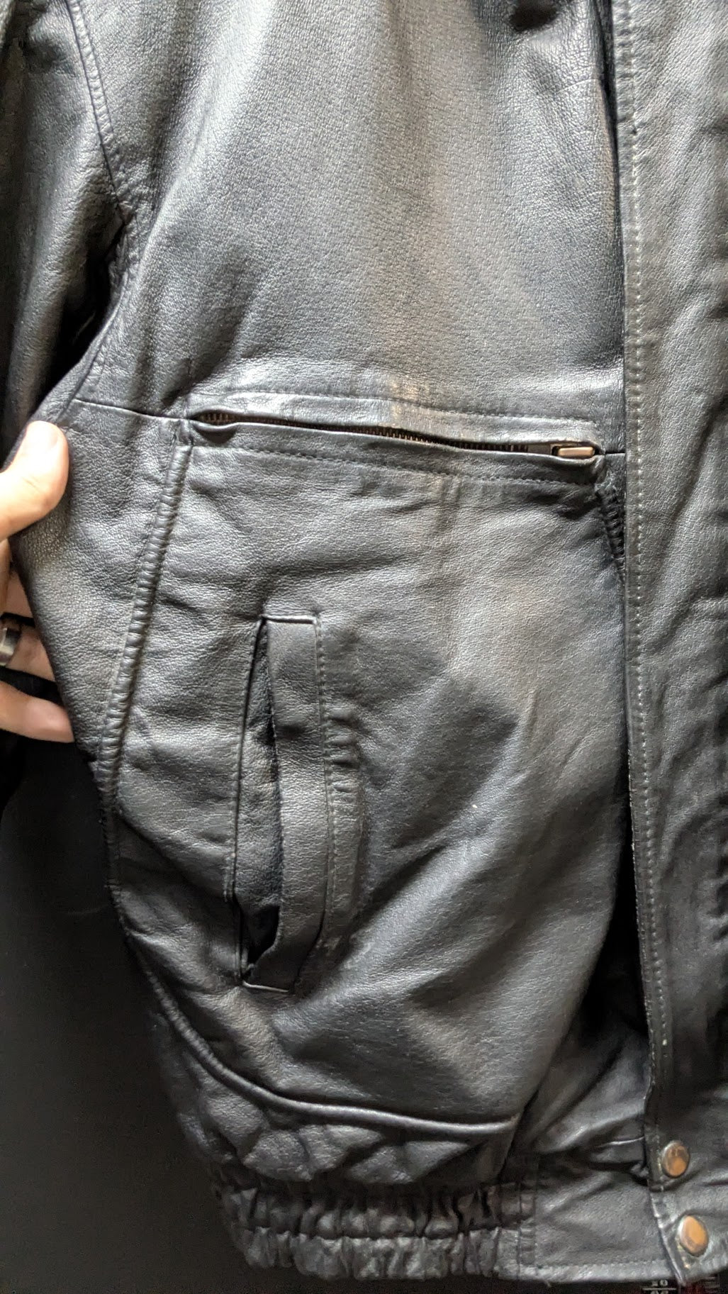 Vintage CONTEXT Black Genuine Leather Bomber Jacket – Men’s LT