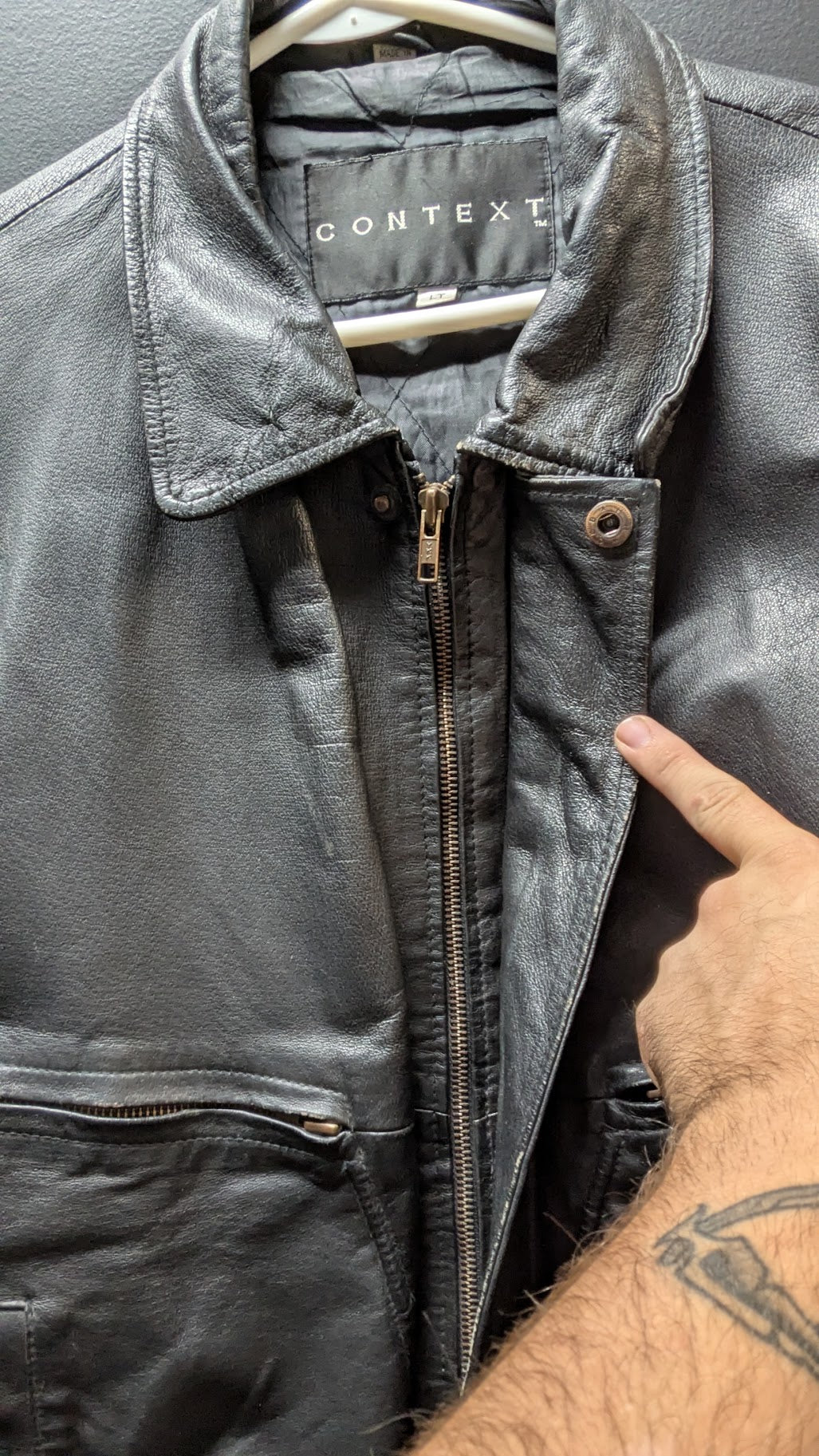 Vintage CONTEXT Black Genuine Leather Bomber Jacket – Men’s LT
