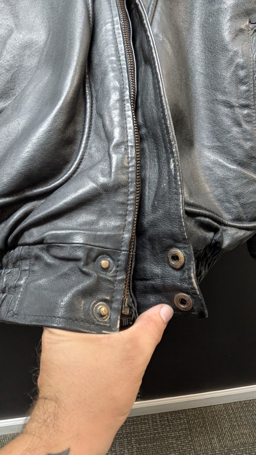 Vintage CONTEXT Black Genuine Leather Bomber Jacket – Men’s LT