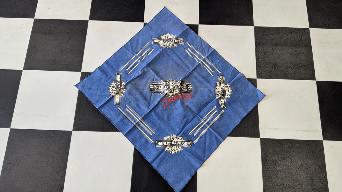 Vintage 1992 Harley Davidson Dayton Ohio Bandana Blue Motorcycle Rally Scarf