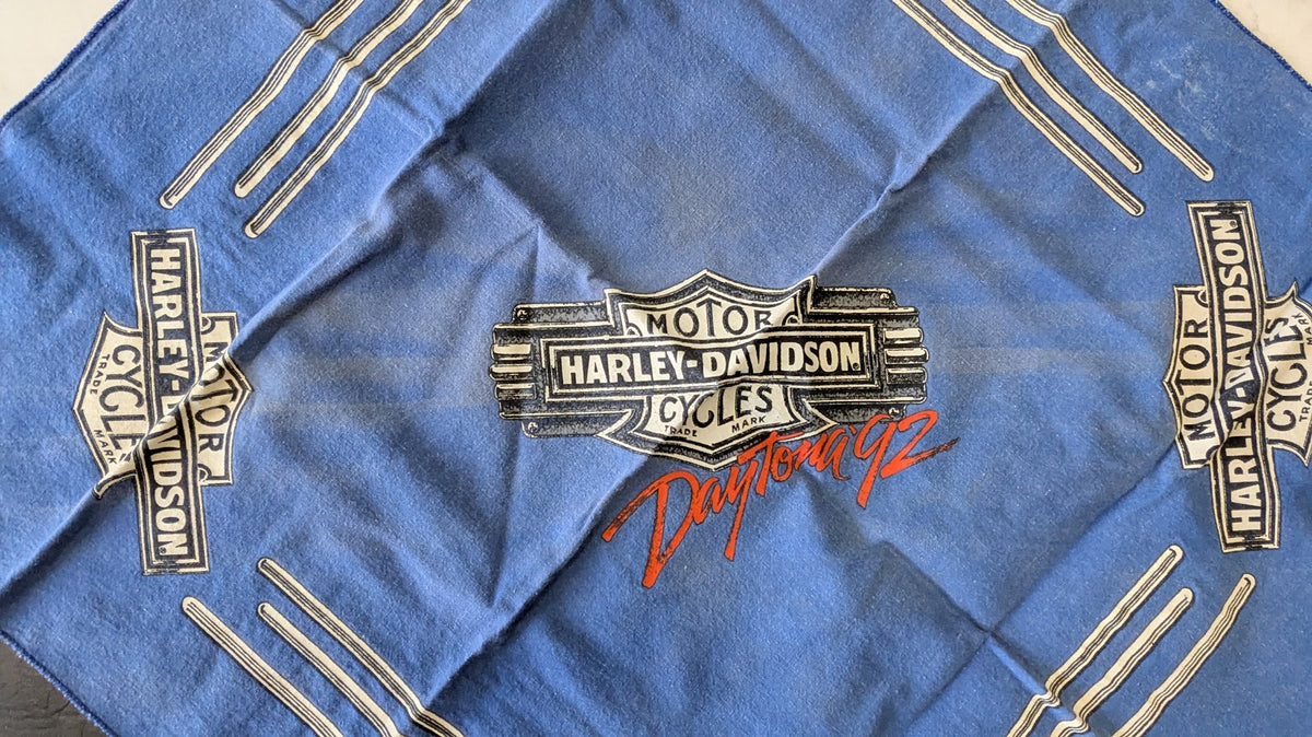 Vintage 1992 Harley Davidson Dayton Ohio Bandana Blue Motorcycle Rally Scarf