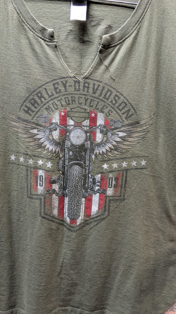 Harley-Davidson Women’s XL Olive Green Motorcycle Eagle T-Shirt Sundance Wyoming