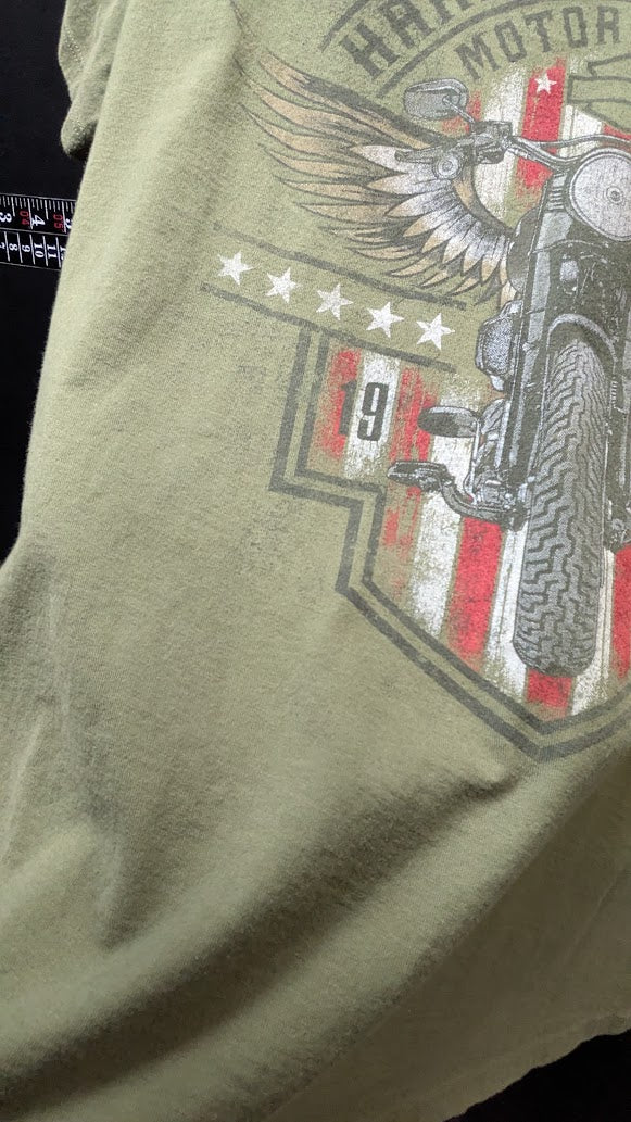 Harley-Davidson Women’s XL Olive Green Motorcycle Eagle T-Shirt Sundance Wyoming