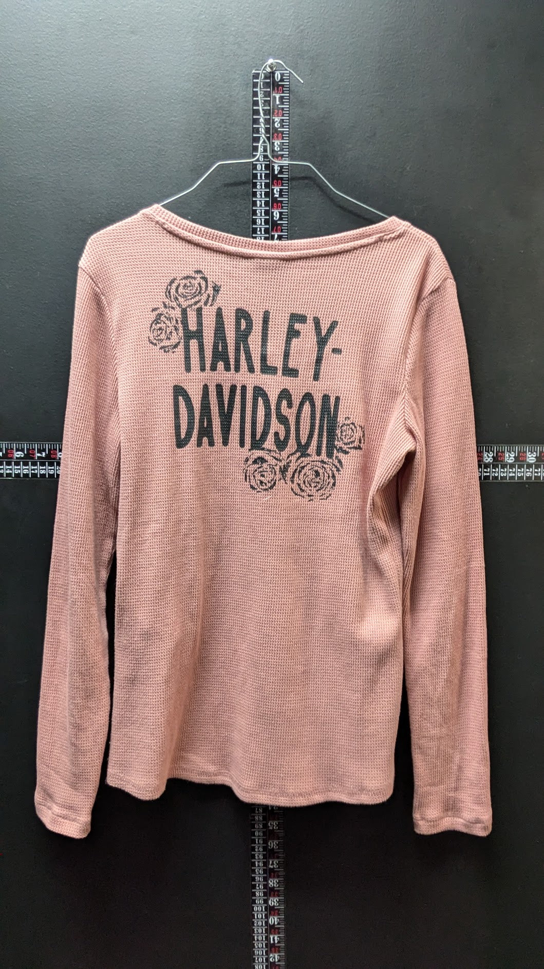 Harley Davidson Pink Waffle Knit Henley Long Sleeve Shirt Women's Medium Floral