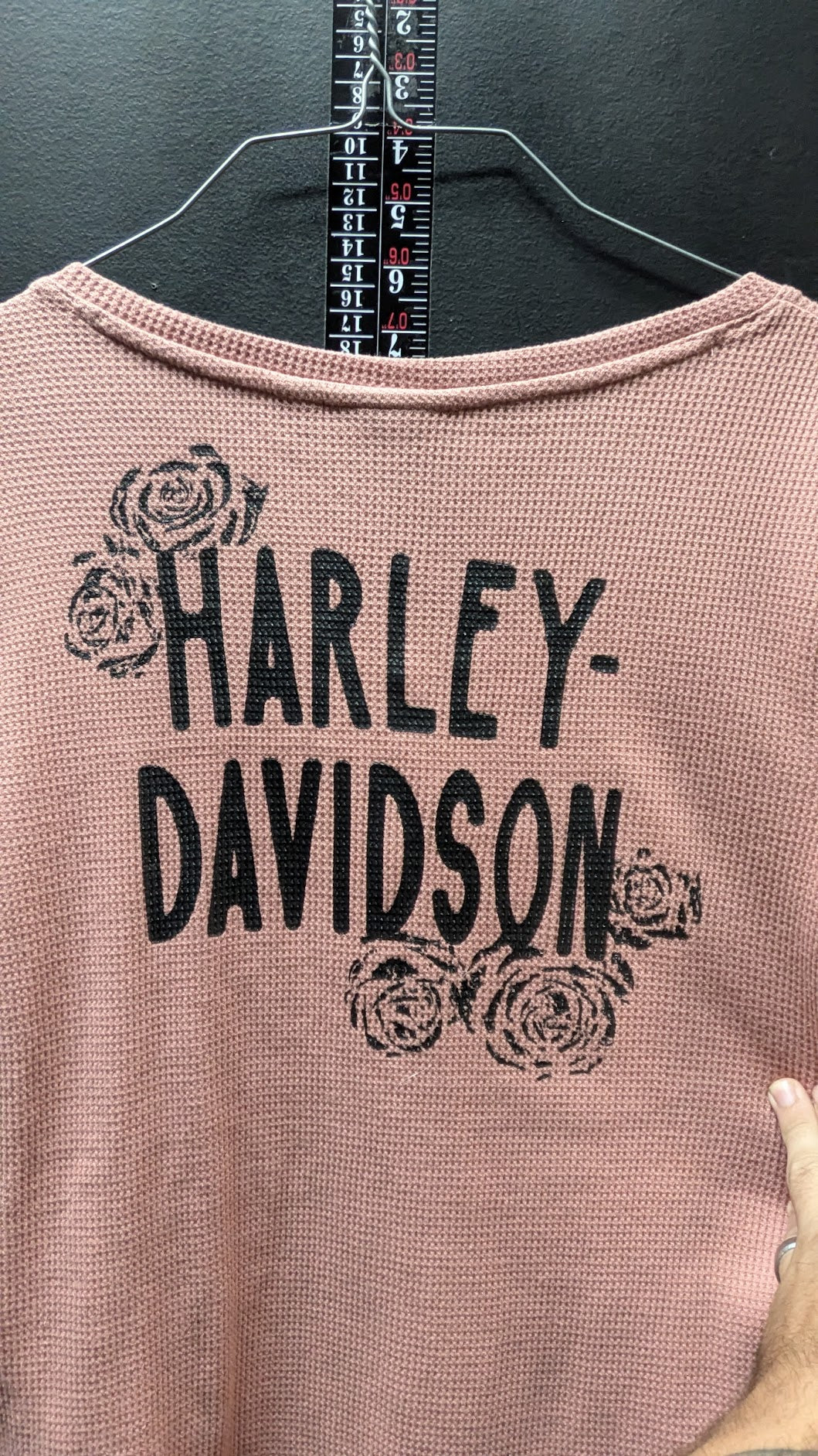 Harley Davidson Pink Waffle Knit Henley Long Sleeve Shirt Women's Medium Floral