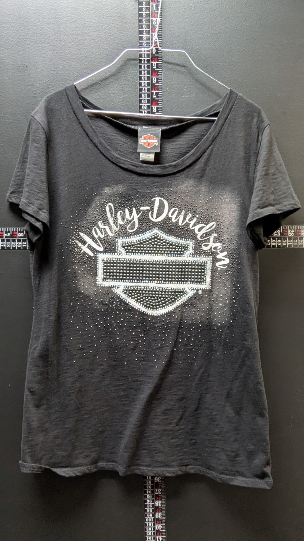 Harley Davidson Black Rhinestone Studded Bar Shield T Shirt XL Women's 100% Cotton
