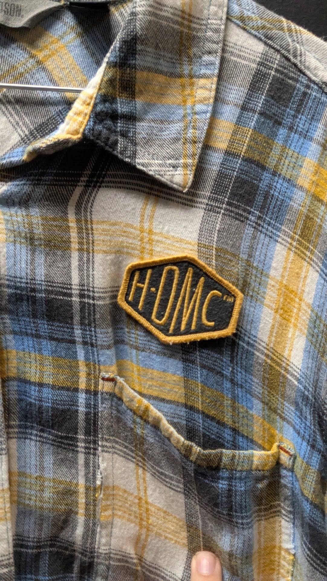 Harley-Davidson Women's XL Plaid Button-Up Shirt – Blue Yellow Gray 100% Rayon