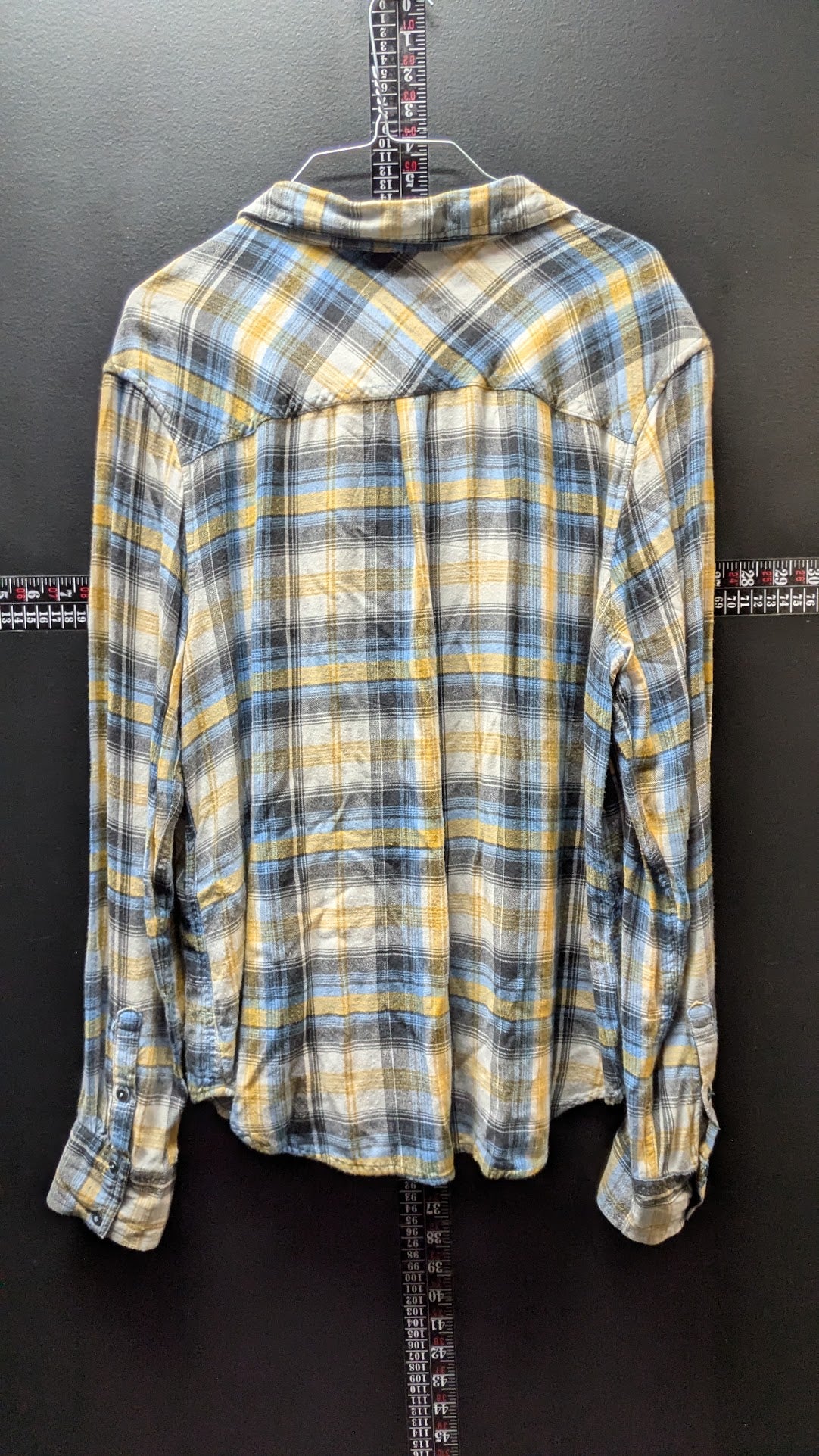 Harley-Davidson Women's XL Plaid Button-Up Shirt – Blue Yellow Gray 100% Rayon