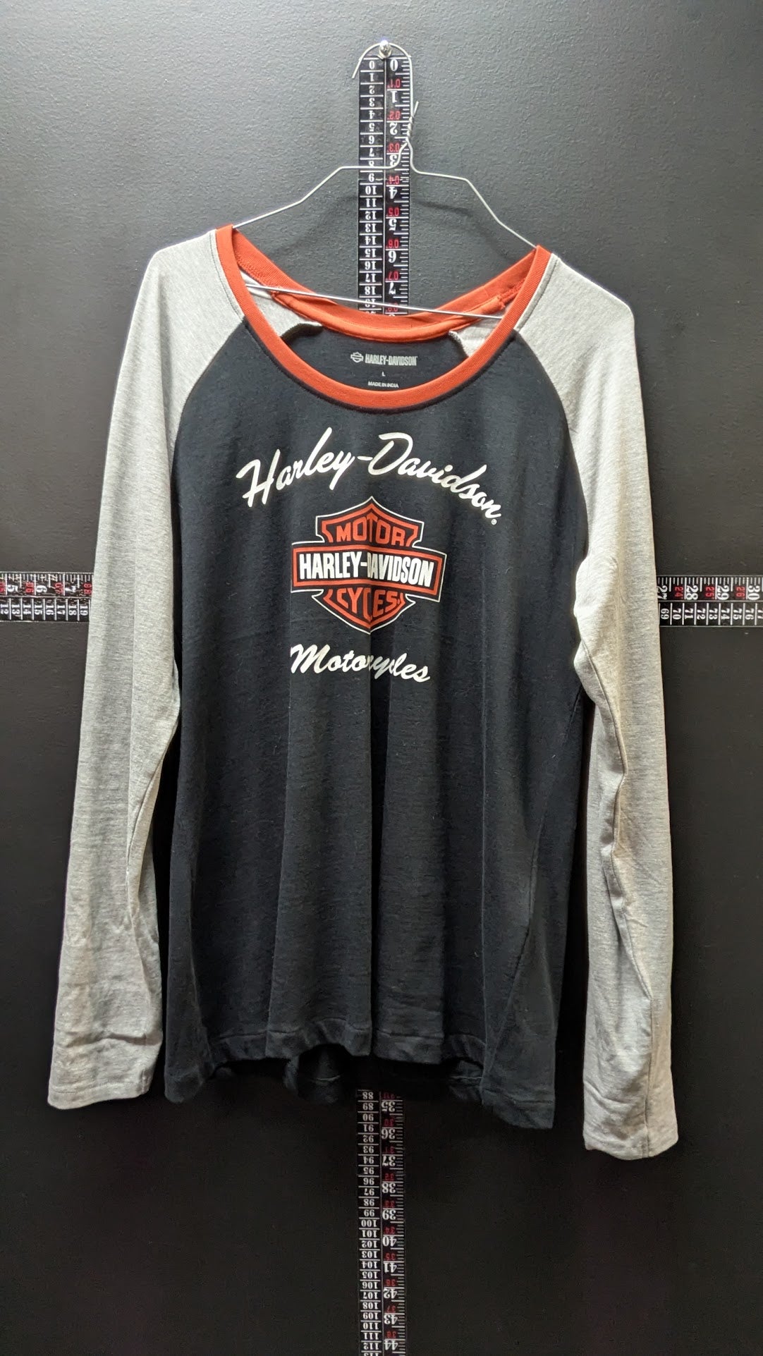 Harley-Davidson Black Gray Orange Raglan Long Sleeve Shirt Large