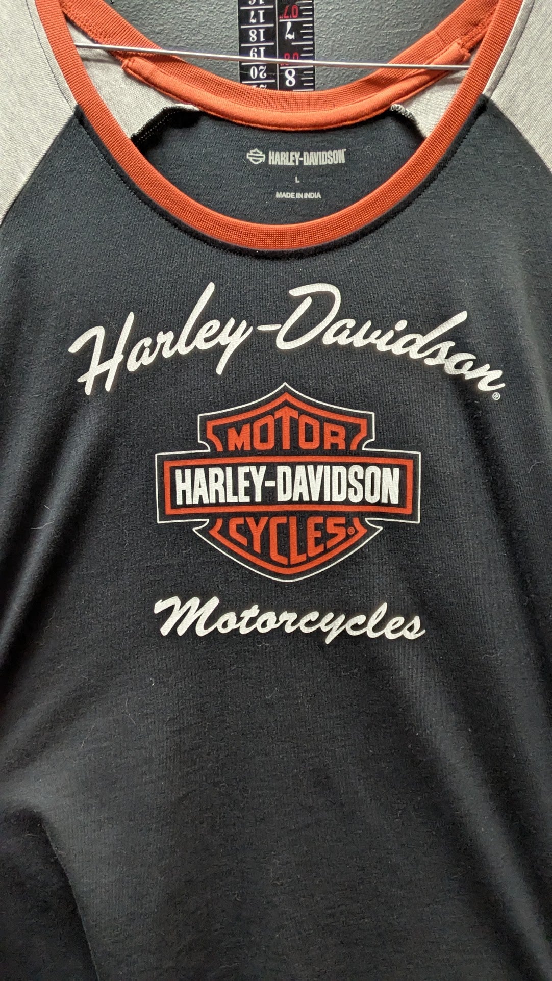 Harley-Davidson Black Gray Orange Raglan Long Sleeve Shirt Large