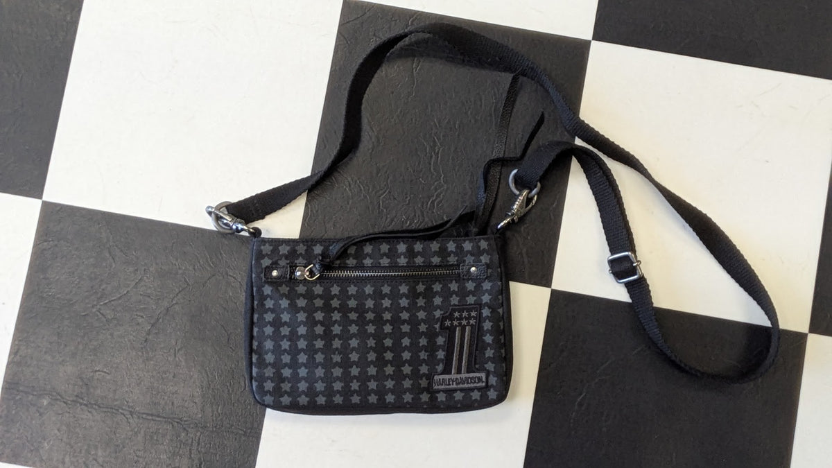 Harley-Davidson Black Star Print Crossbody Bag with Camo Lining
