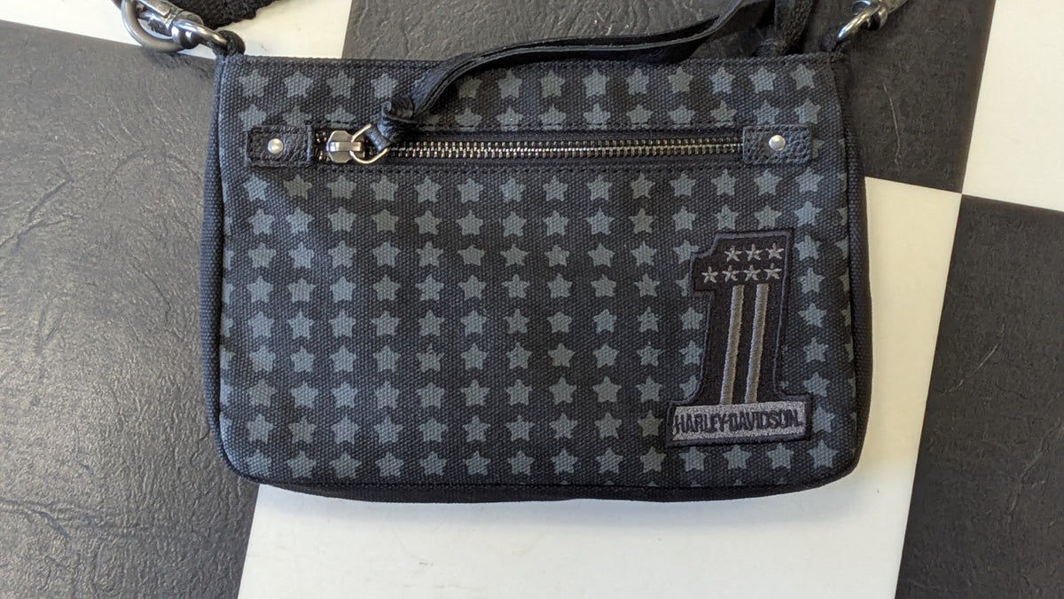 Harley-Davidson Black Star Print Crossbody Bag with Camo Lining