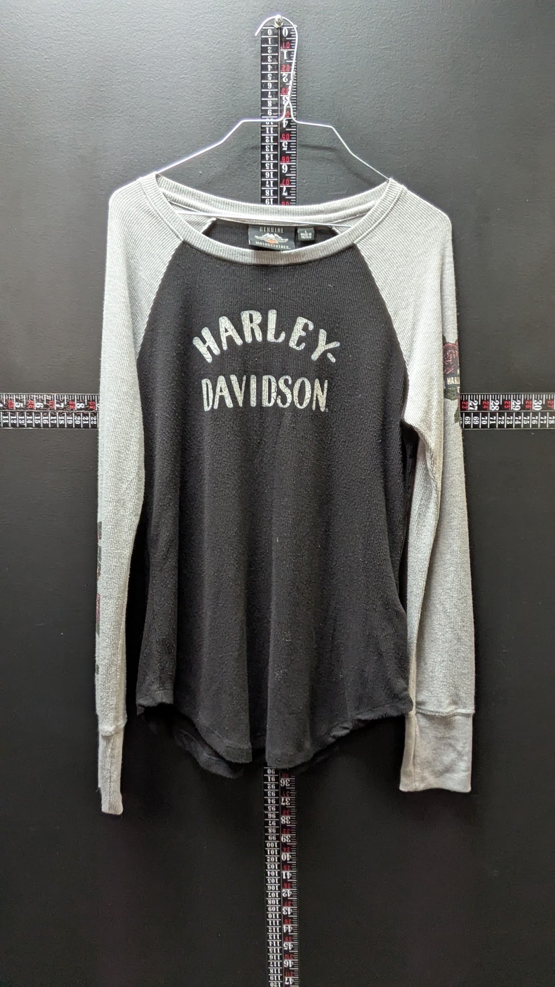 Harley-Davidson Black Gray Raglan Shirt Large – Panther Rose Sleeve Graphics