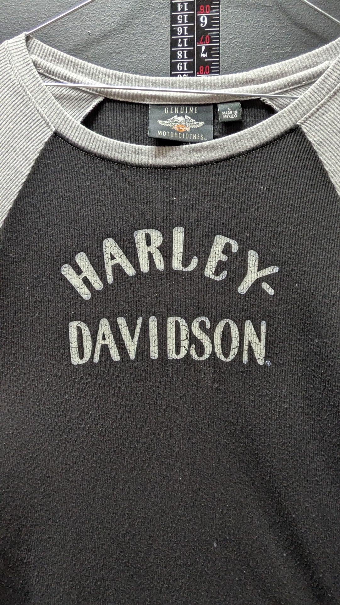 Harley-Davidson Black Gray Raglan Shirt Large – Panther Rose Sleeve Graphics