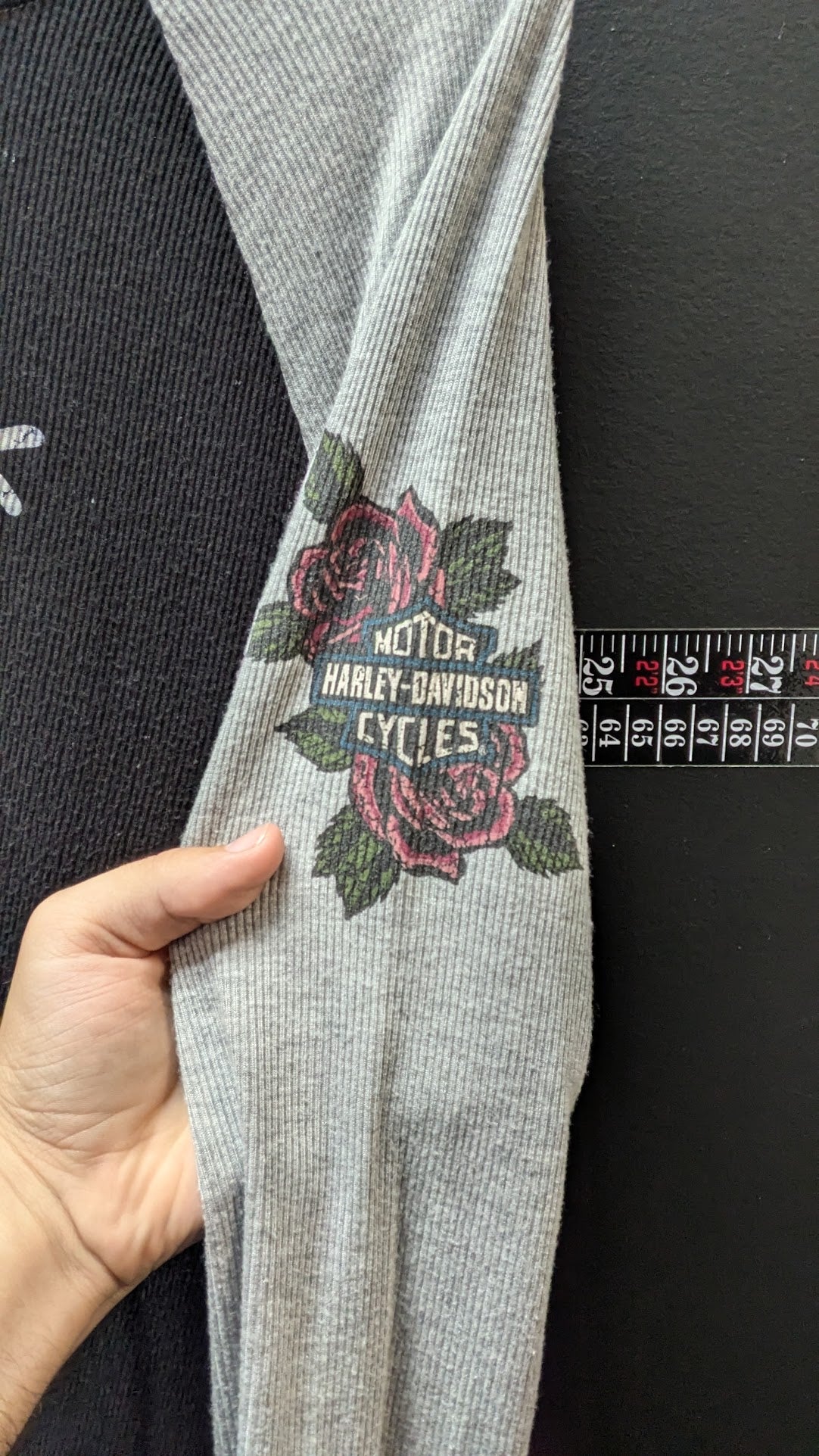 Harley-Davidson Black Gray Raglan Shirt Large – Panther Rose Sleeve Graphics