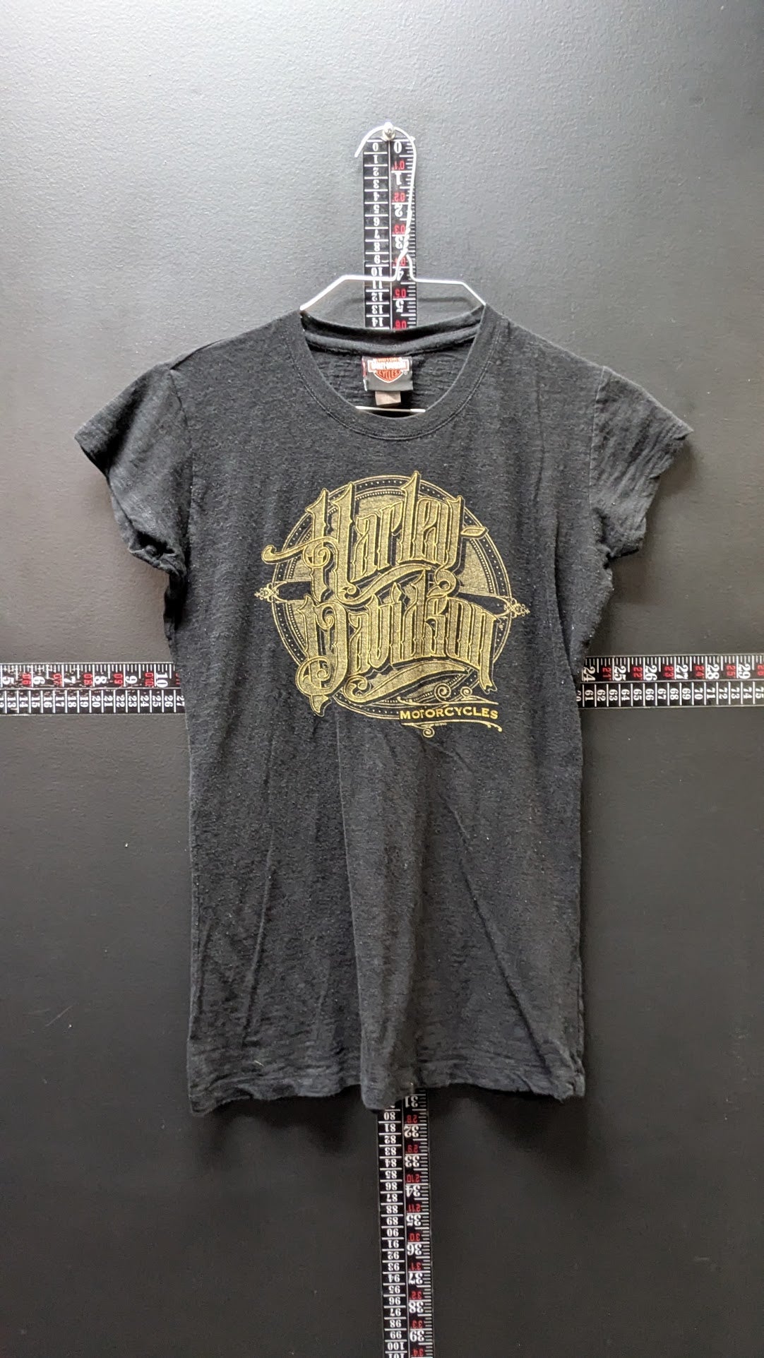 Harley-Davidson Gold Old English Logo T-Shirt Large Black Distressed