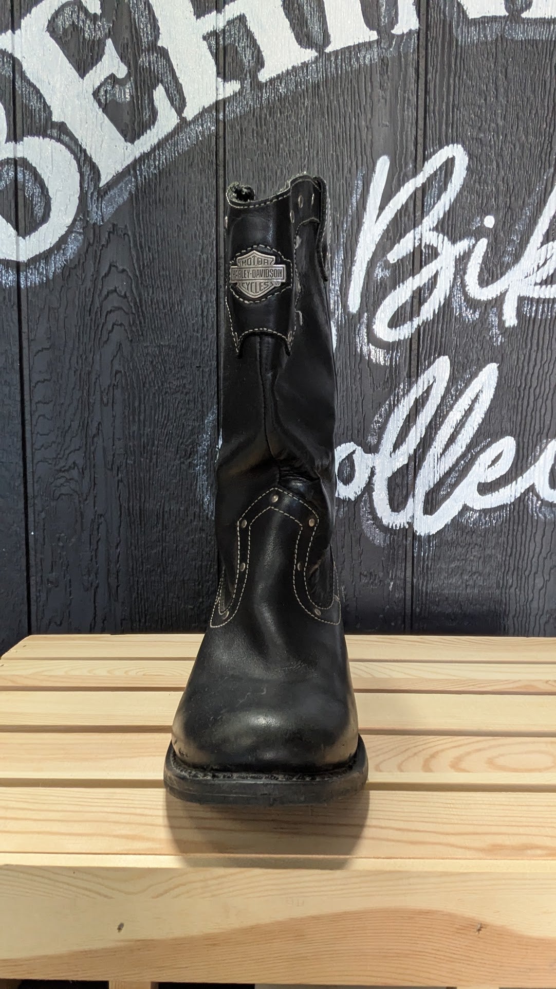 Harley-Davidson Black Leather Studded Harness Riding Boots – Women's Size 9