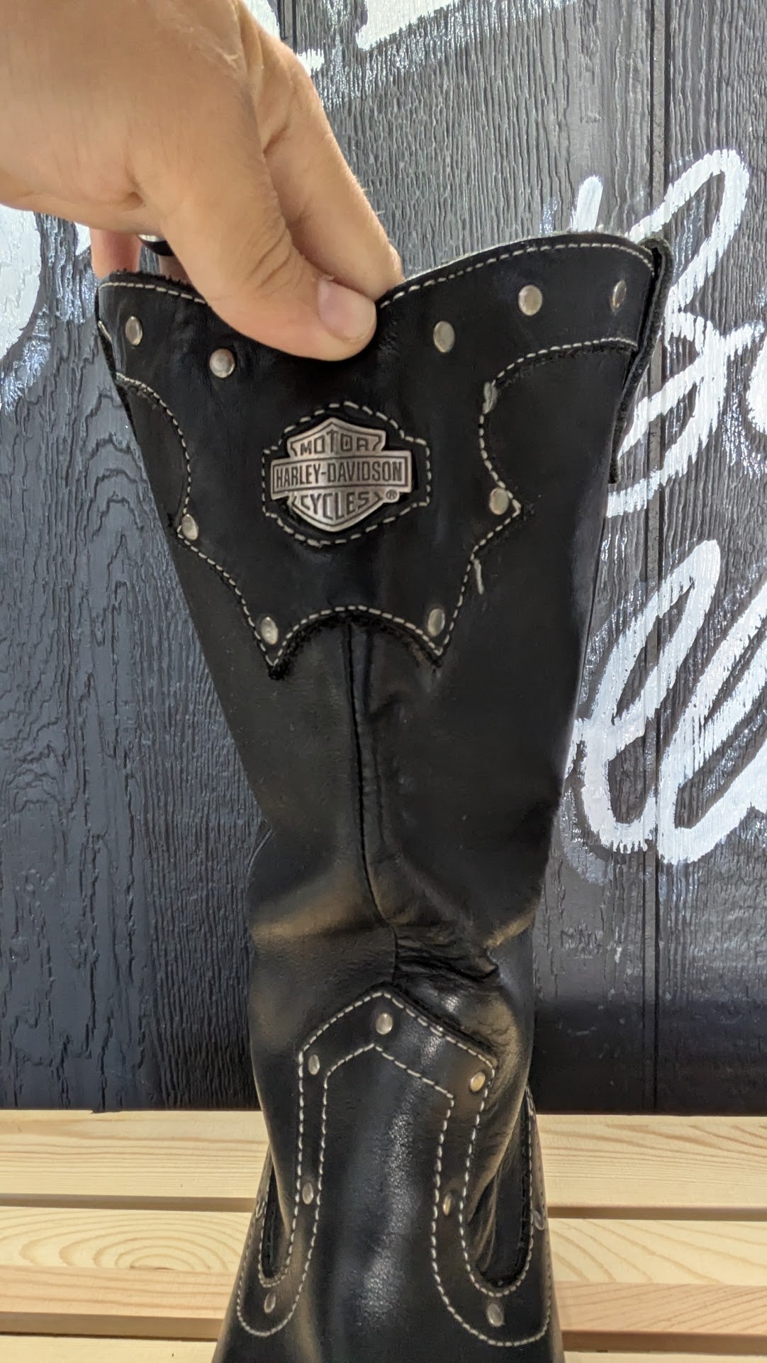 Harley-Davidson Black Leather Studded Harness Riding Boots – Women's Size 9