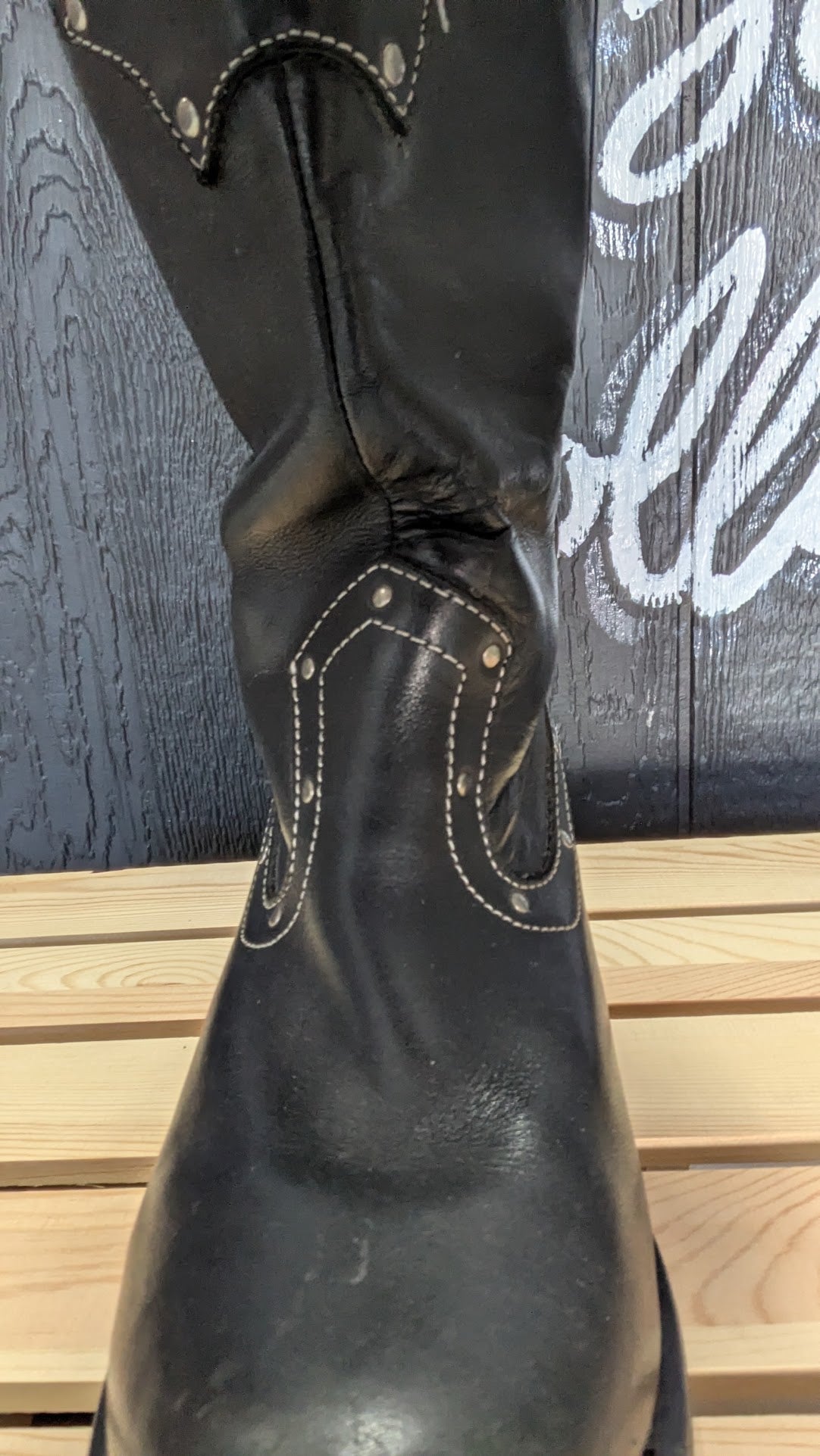 Harley-Davidson Black Leather Studded Harness Riding Boots – Women's Size 9