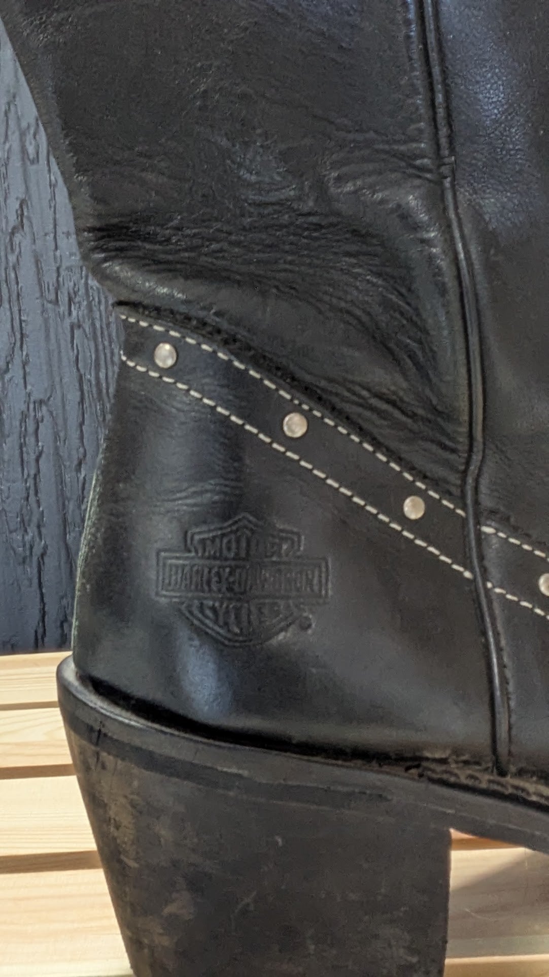 Harley-Davidson Black Leather Studded Harness Riding Boots – Women's Size 9