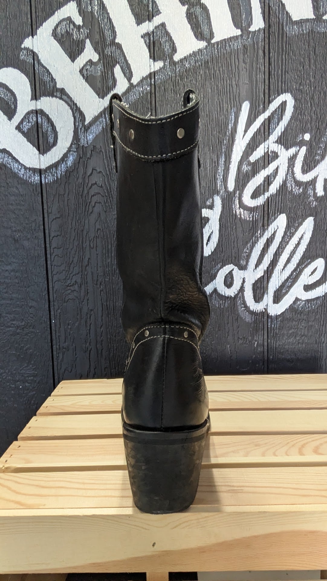 Harley-Davidson Black Leather Studded Harness Riding Boots – Women's Size 9