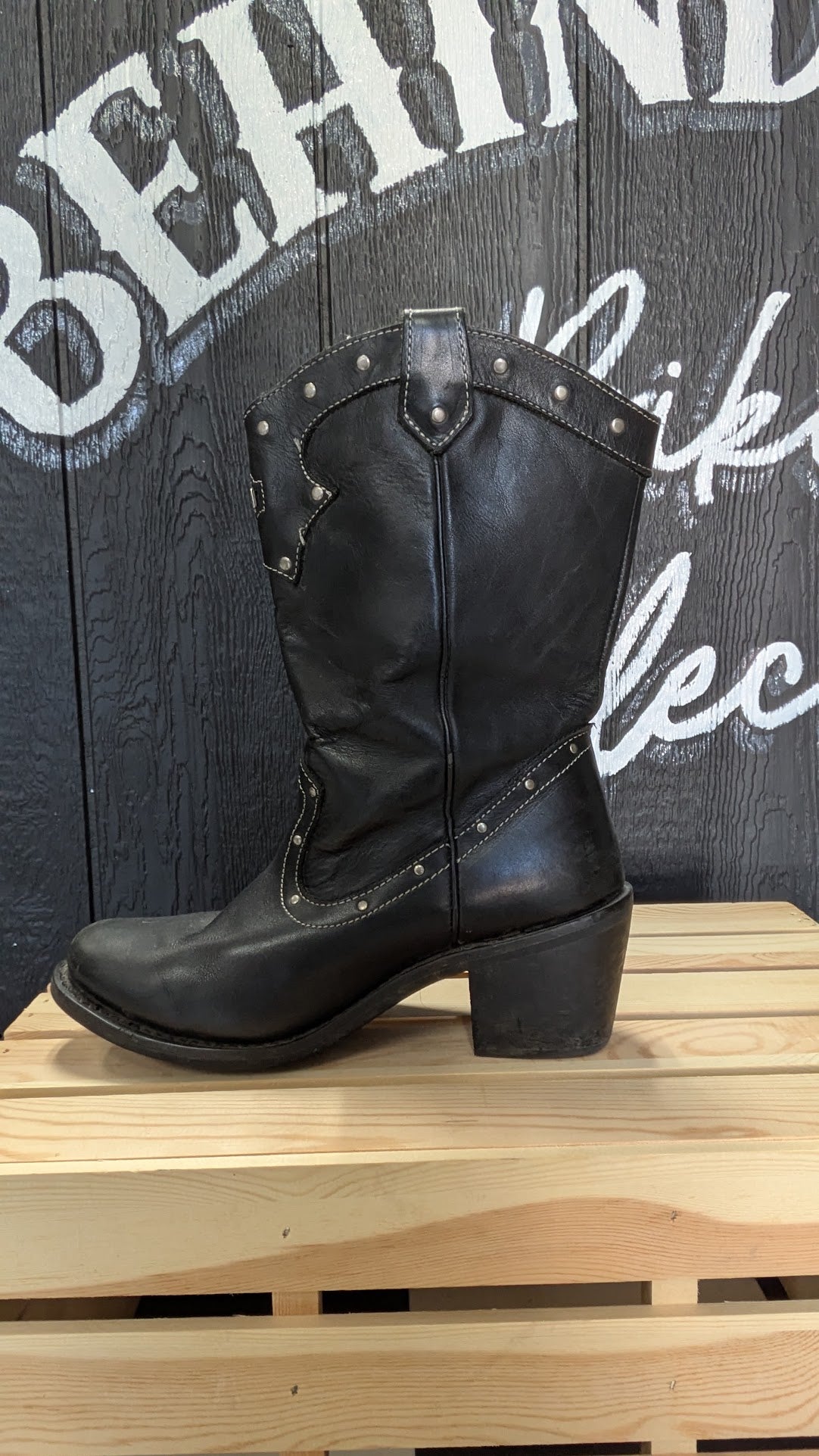 Harley-Davidson Black Leather Studded Harness Riding Boots – Women's Size 9