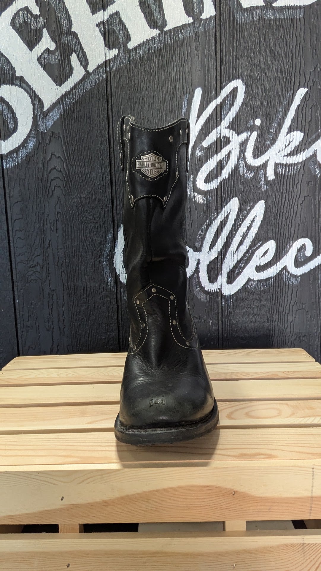 Harley-Davidson Black Leather Studded Harness Riding Boots – Women's Size 9