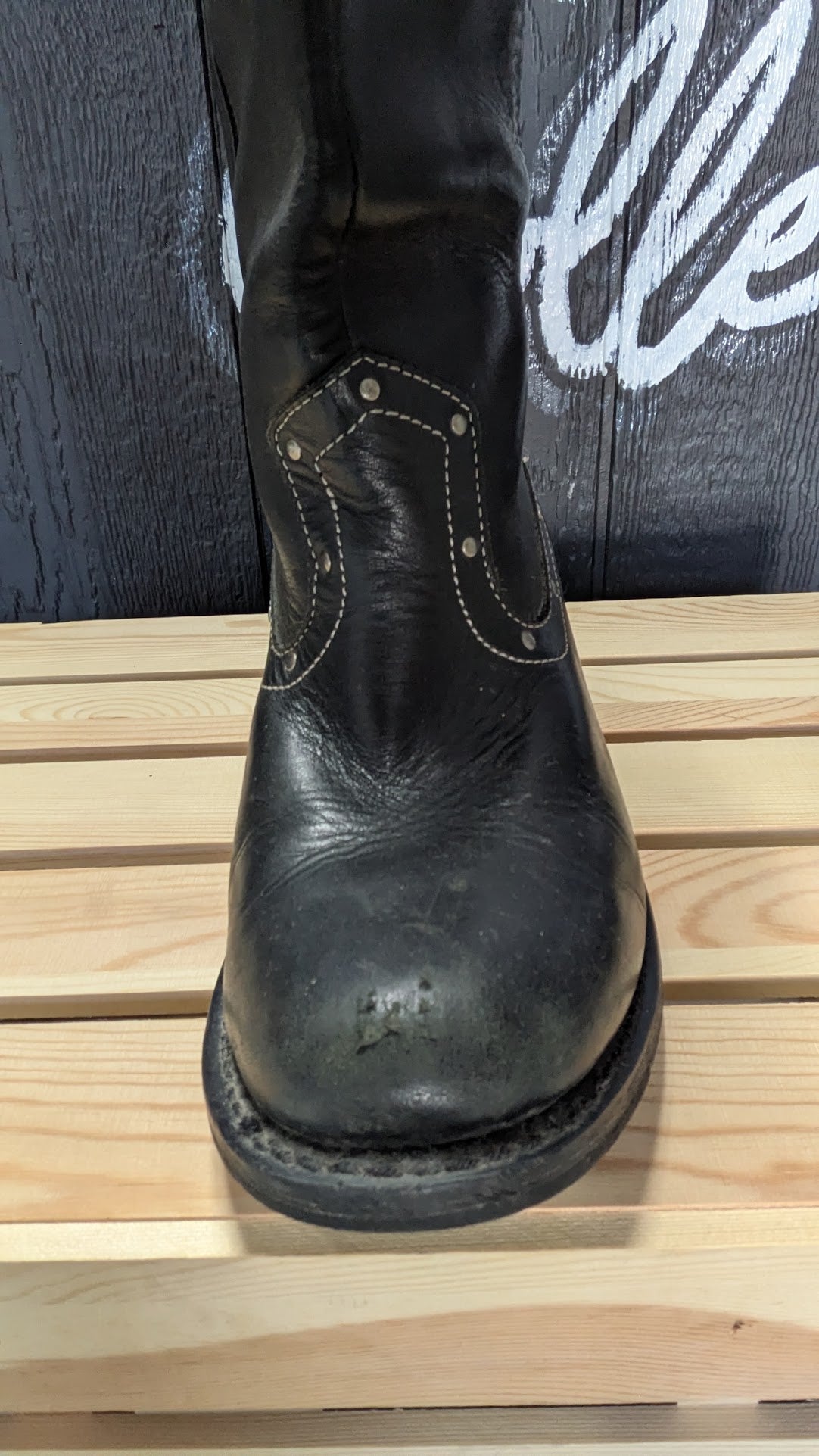 Harley-Davidson Black Leather Studded Harness Riding Boots – Women's Size 9