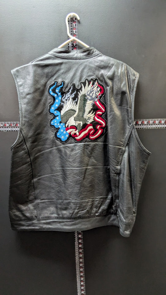 Milwaukee Leather 5XL Black Leather Motorcycle Vest – Eagle Flag Back Patch
