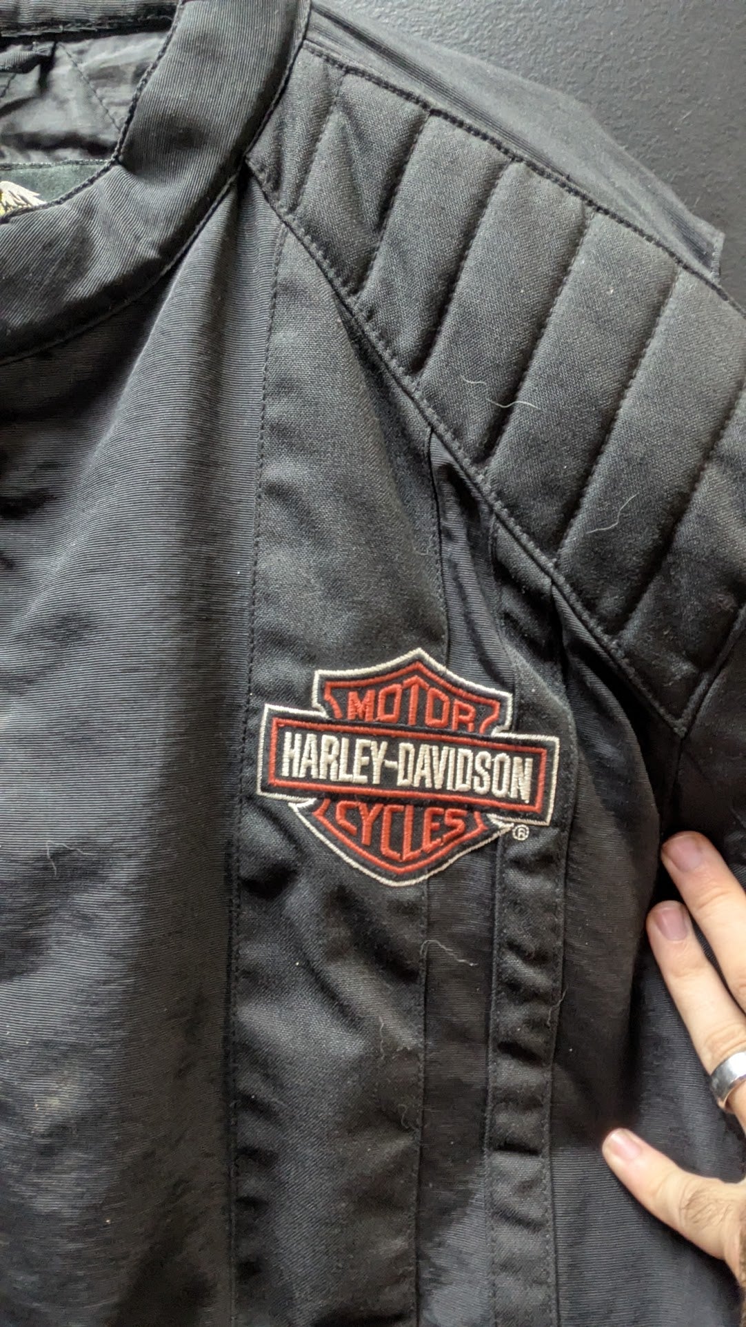 Harley-Davidson Men's 2XL Black Nylon Motorcycle Riding Jacket Embroidered Sleeves