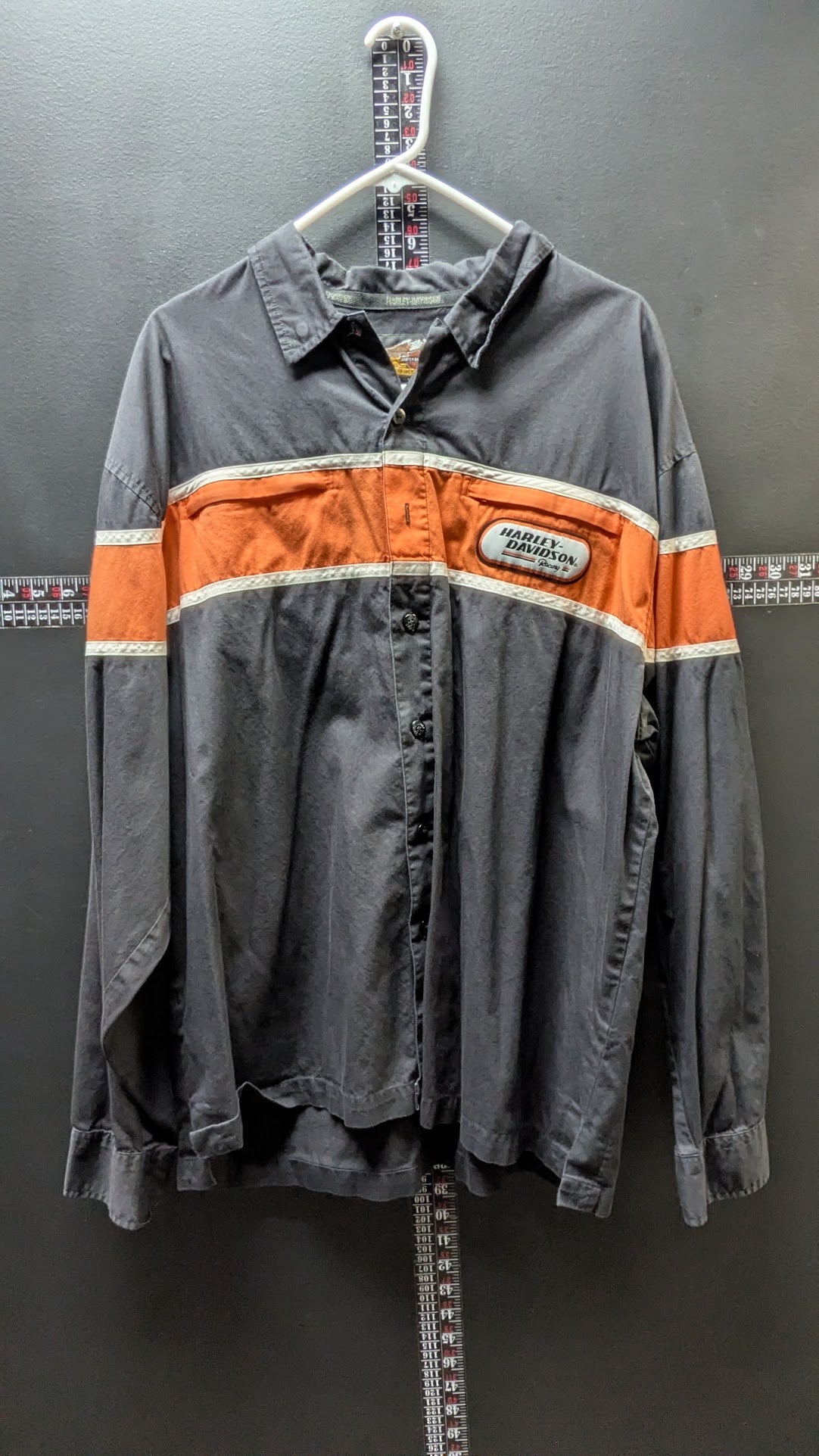 Vintage Harley-Davidson MotorClothes Men's Long Sleeve Shirt Black Orange Racing Stripe