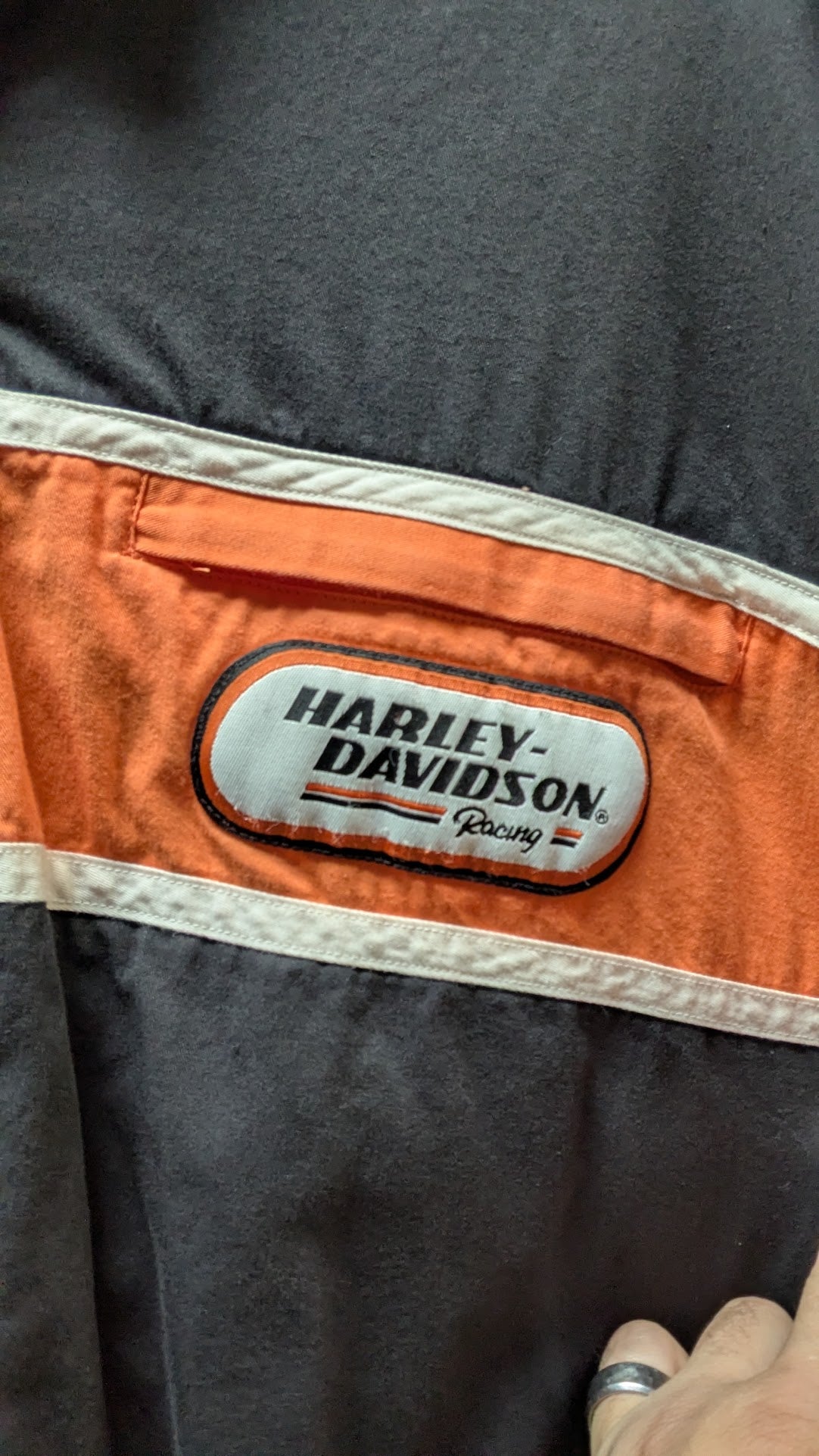 Vintage Harley-Davidson MotorClothes Men's Long Sleeve Shirt Black Orange Racing Stripe