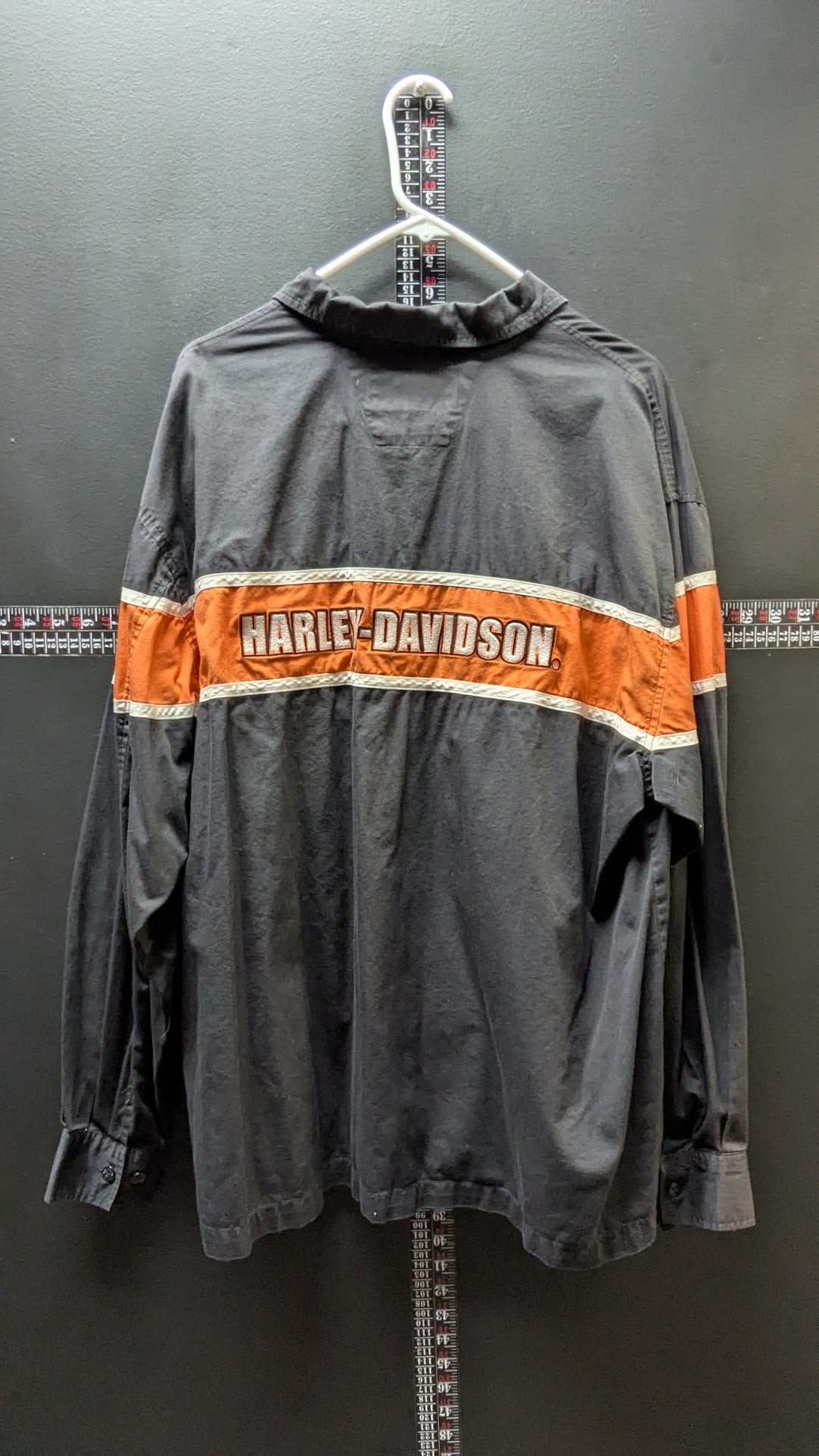 Vintage Harley-Davidson MotorClothes Men's Long Sleeve Shirt Black Orange Racing Stripe