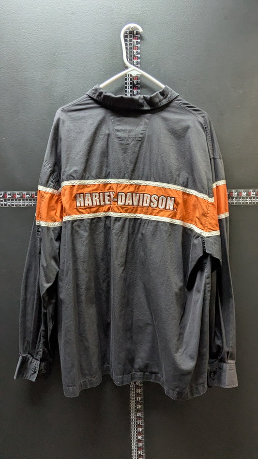 Vintage Harley-Davidson MotorClothes Men's Long Sleeve Shirt Black Orange Racing Stripe