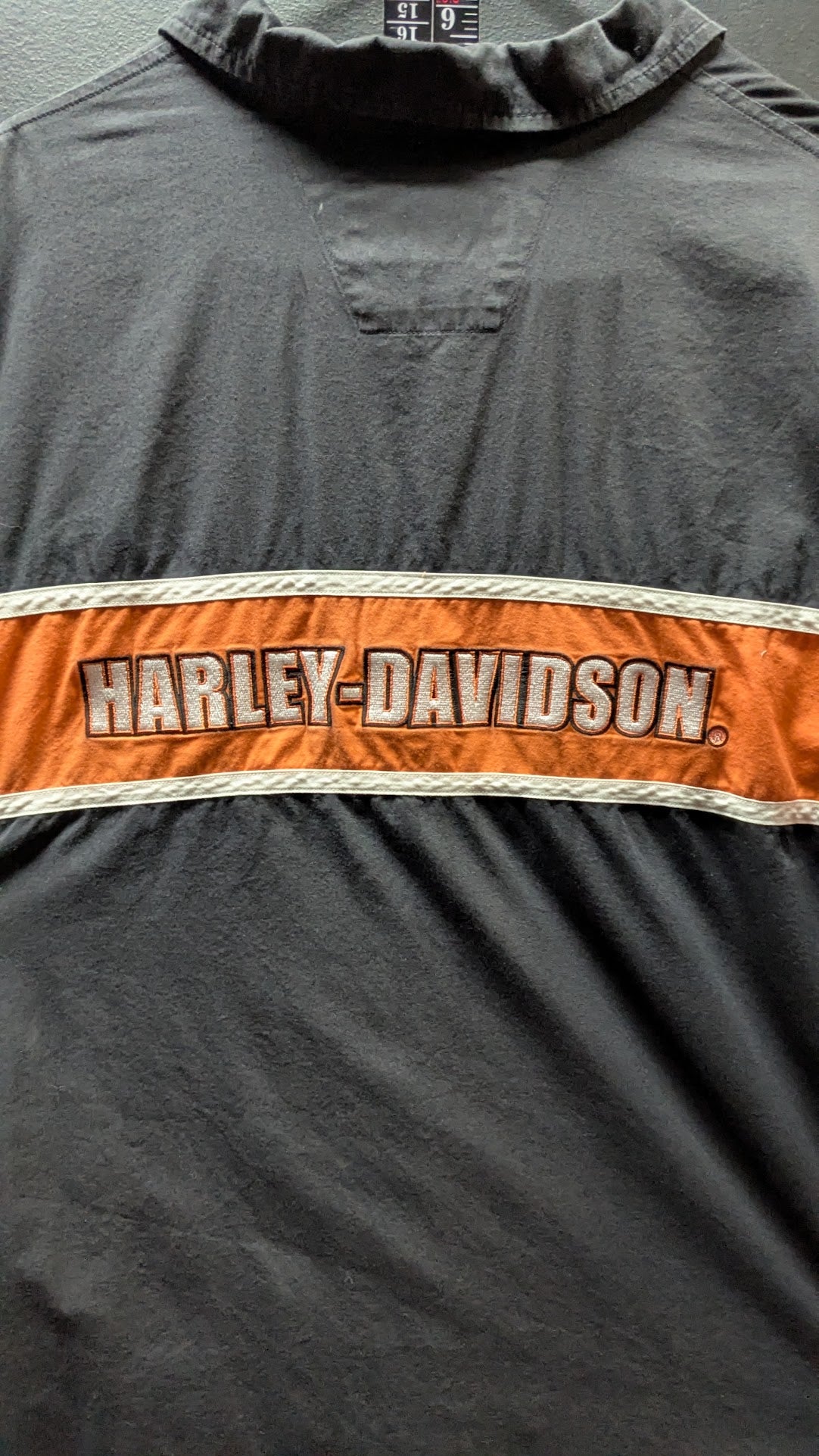 Vintage Harley-Davidson MotorClothes Men's Long Sleeve Shirt Black Orange Racing Stripe