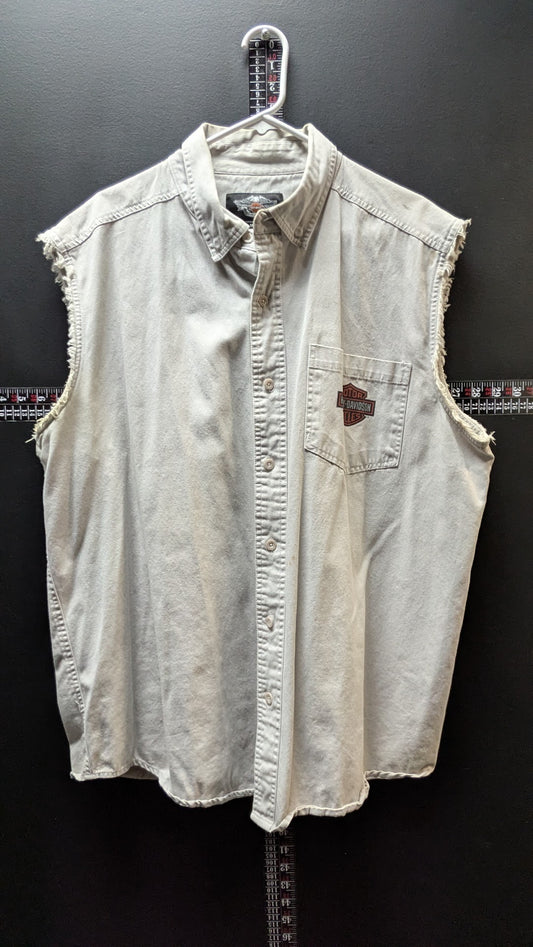 Vintage Harley-Davidson MotorClothes Men's 2XL Sleeveless Button Up Shirt Gray Winged Logo
