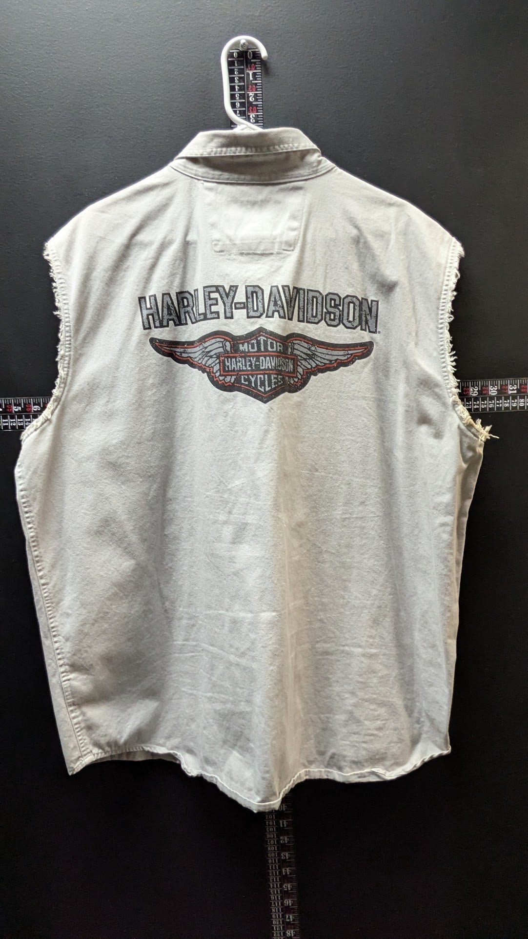Vintage Harley-Davidson MotorClothes Men's 2XL Sleeveless Button Up Shirt Gray Winged Logo