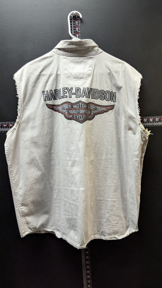 Vintage Harley-Davidson MotorClothes Men's 2XL Sleeveless Button Up Shirt Gray Winged Logo