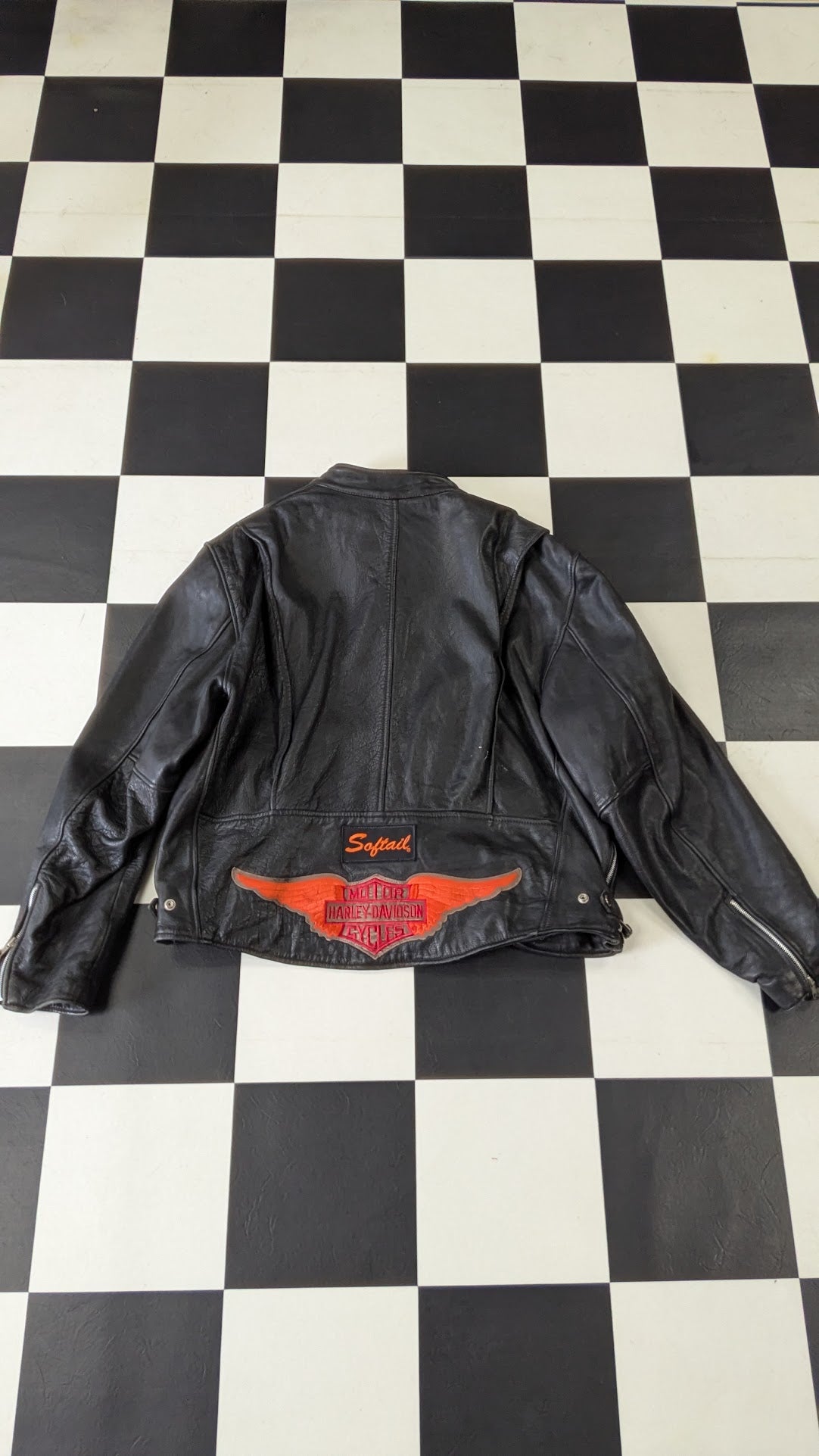Vintage Harley-Davidson Softail Leather Motorcycle Jacket Black Men's 42 Winged Logo