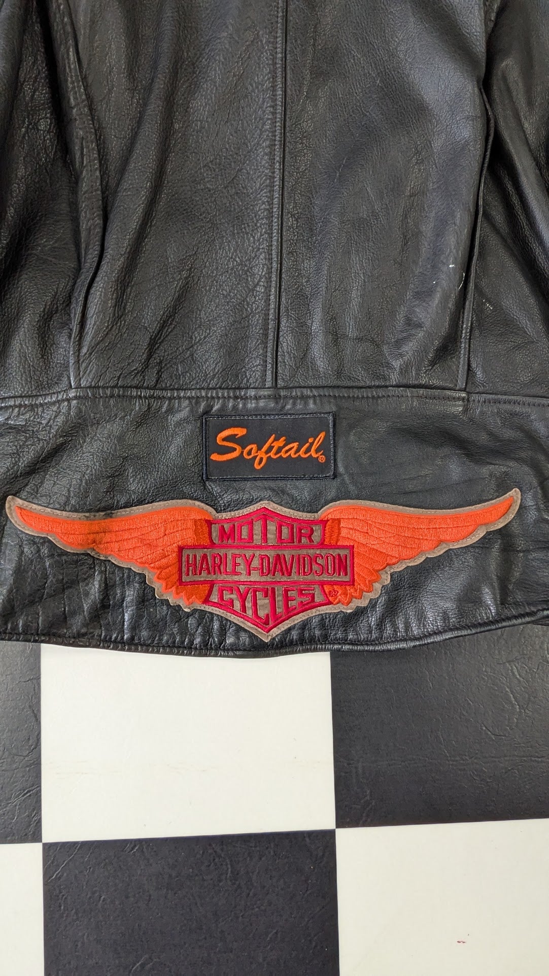 Vintage Harley-Davidson Softail Leather Motorcycle Jacket Black Men's 42 Winged Logo