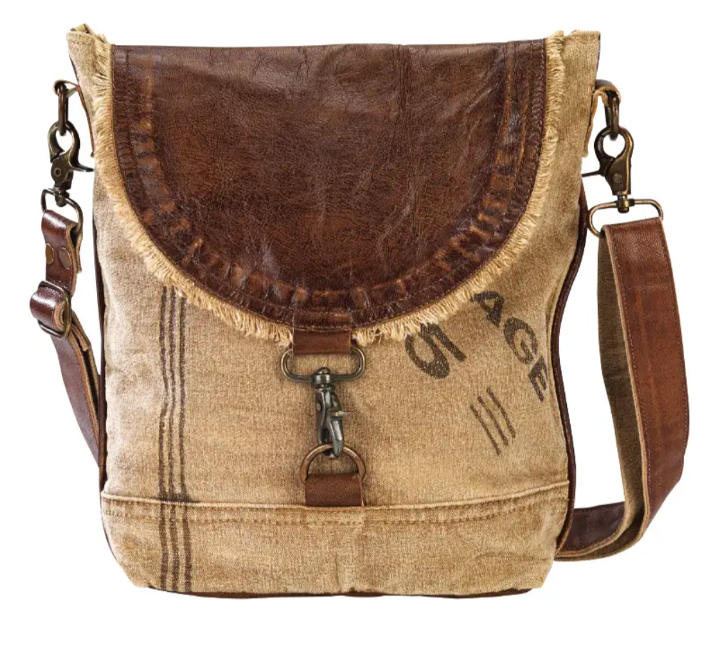 Leather flap shoulder bag