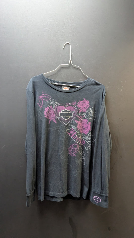 Harley-Davidson Women’s Rhinestone Rose Long Sleeve – Large (Estimated)