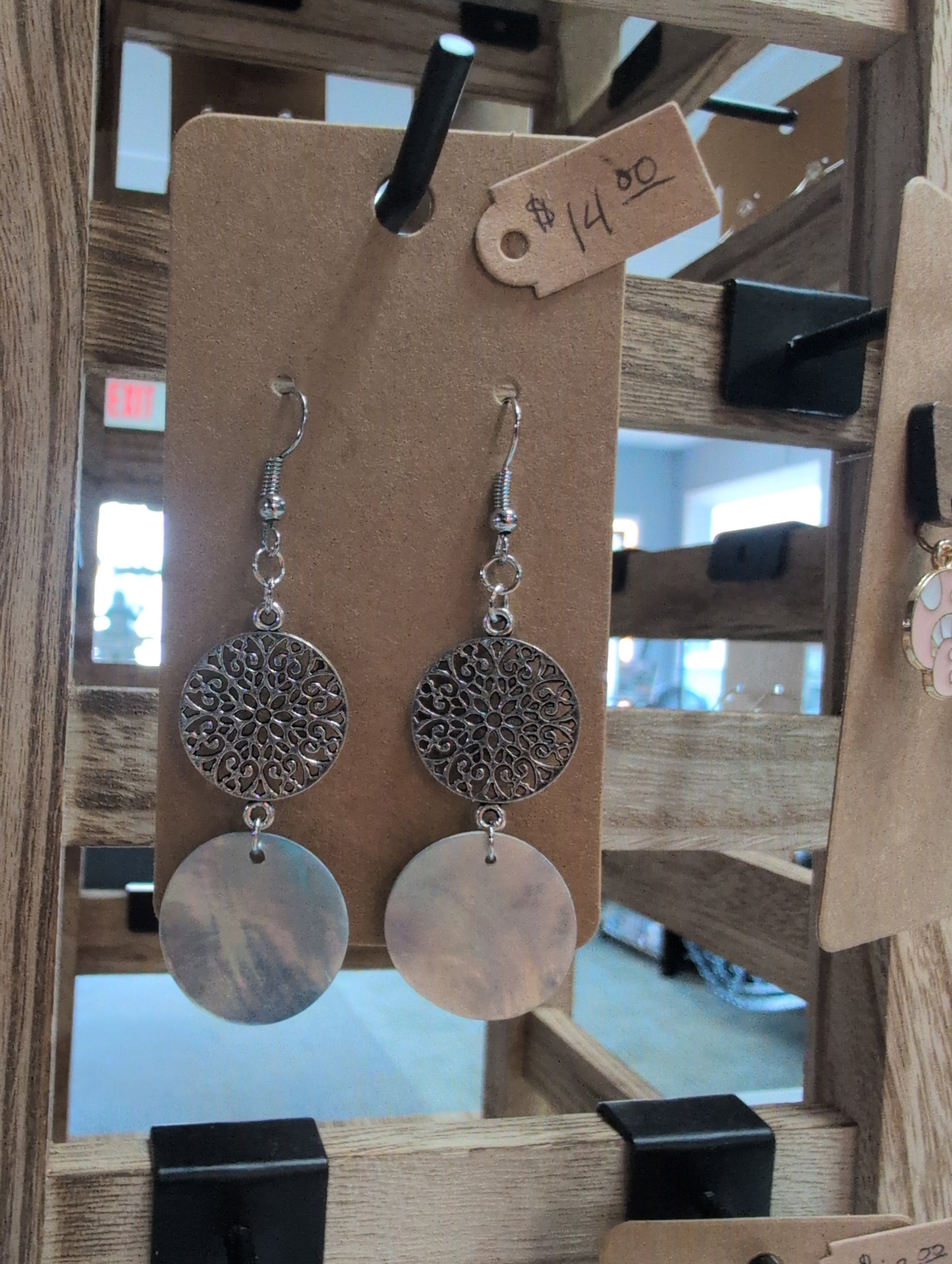Iridescent Shell and Metal Dangle Earrings - Locally Made