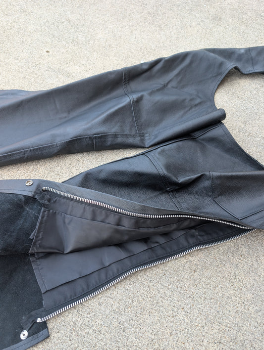 Jamin Leather Black Motorcycle Riding Chaps – Size M